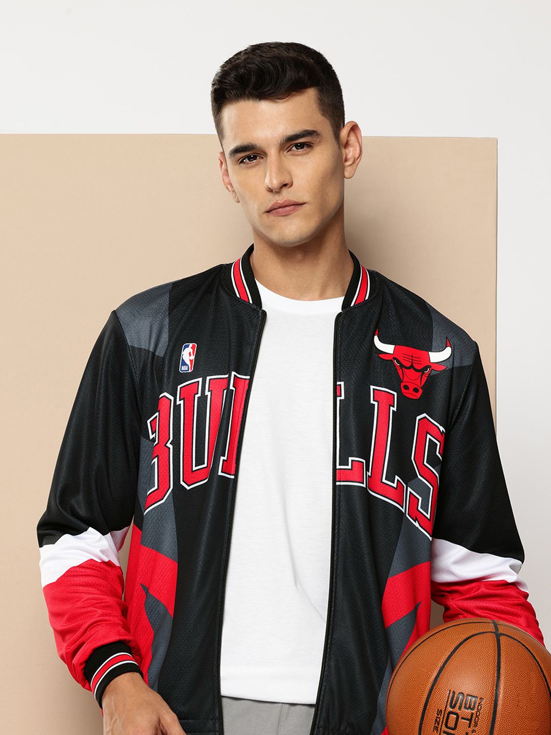 NBA Lightweight Chicago Bulls Printed Mandarin Collar Bomber Jacket