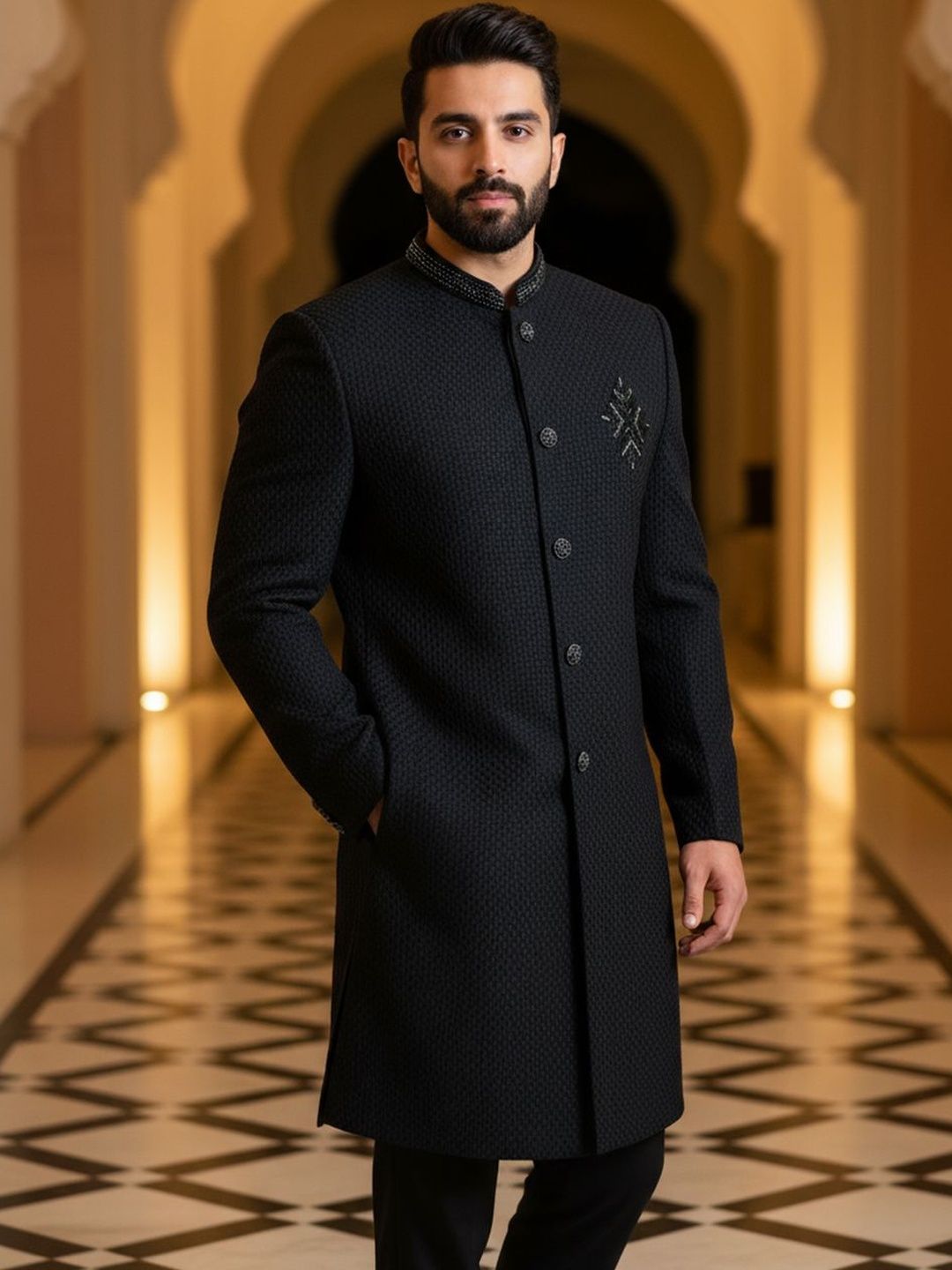 KISAH Men Embellished Indowestern Sherwani & Trouser