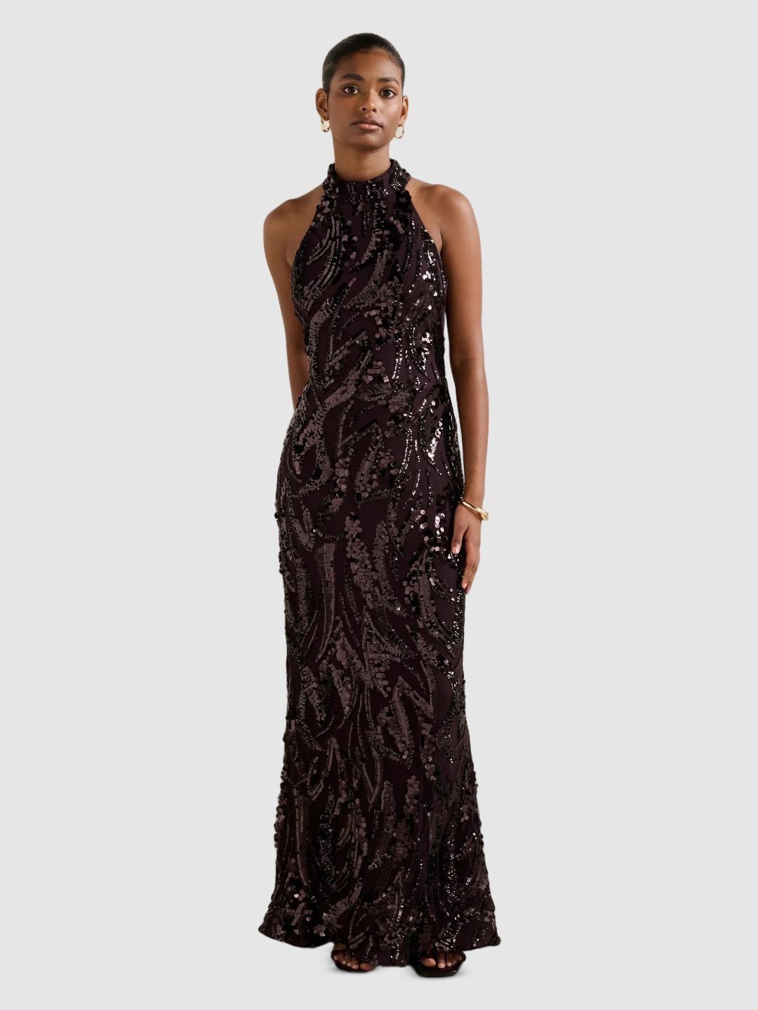 Embellished Halter Neck Sheath Maxi Dress