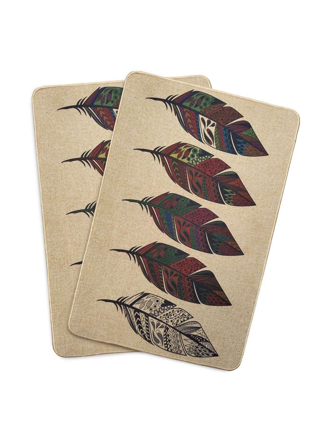 Yellow Weaves Brown & Red 2 Pieces Printed Anti-Slip Super-Absorbent 300-GSM Bath Rugs