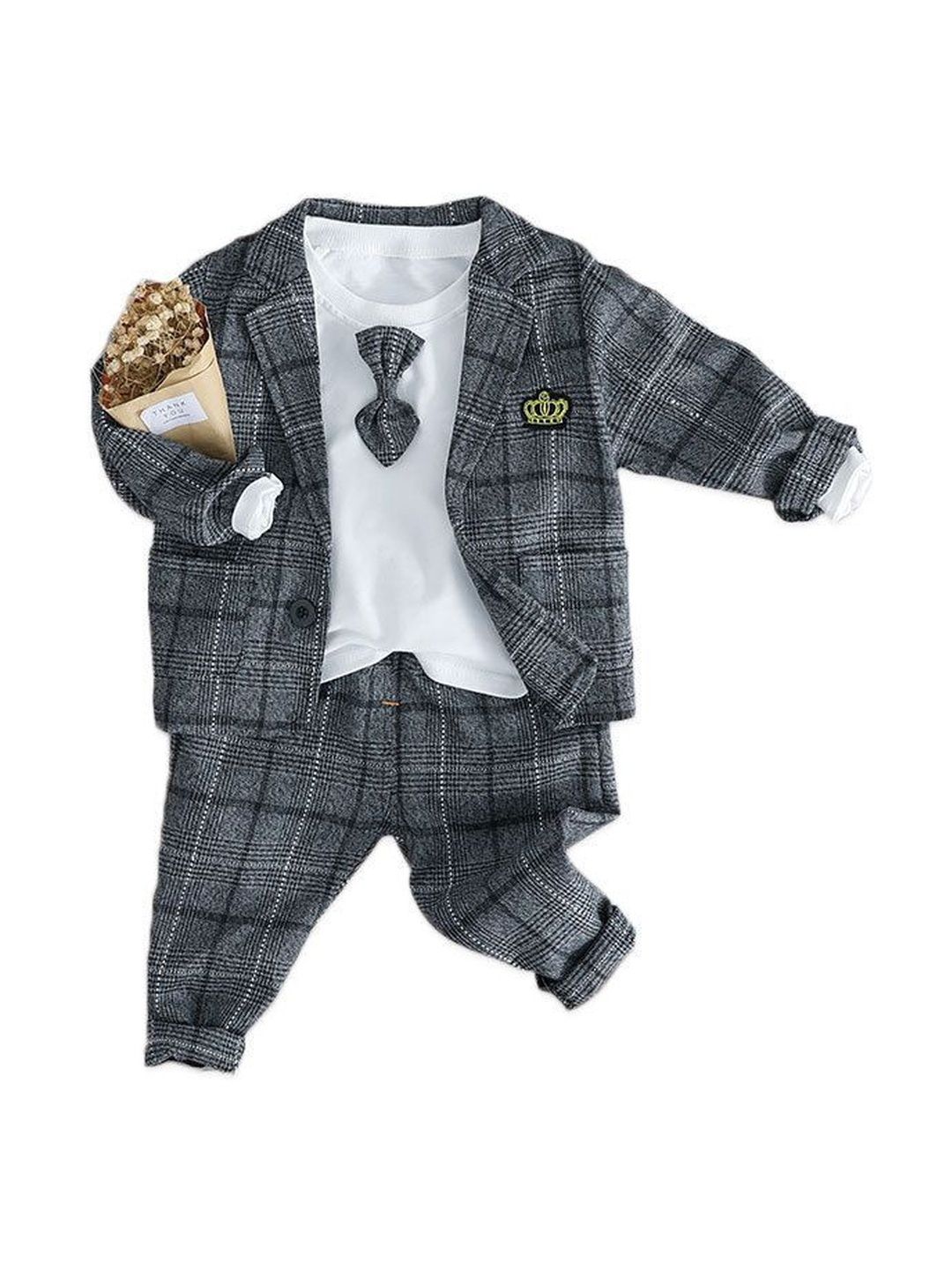 StyleCast x Revolte Boys Checked Shirt Collar Coat With Trousers