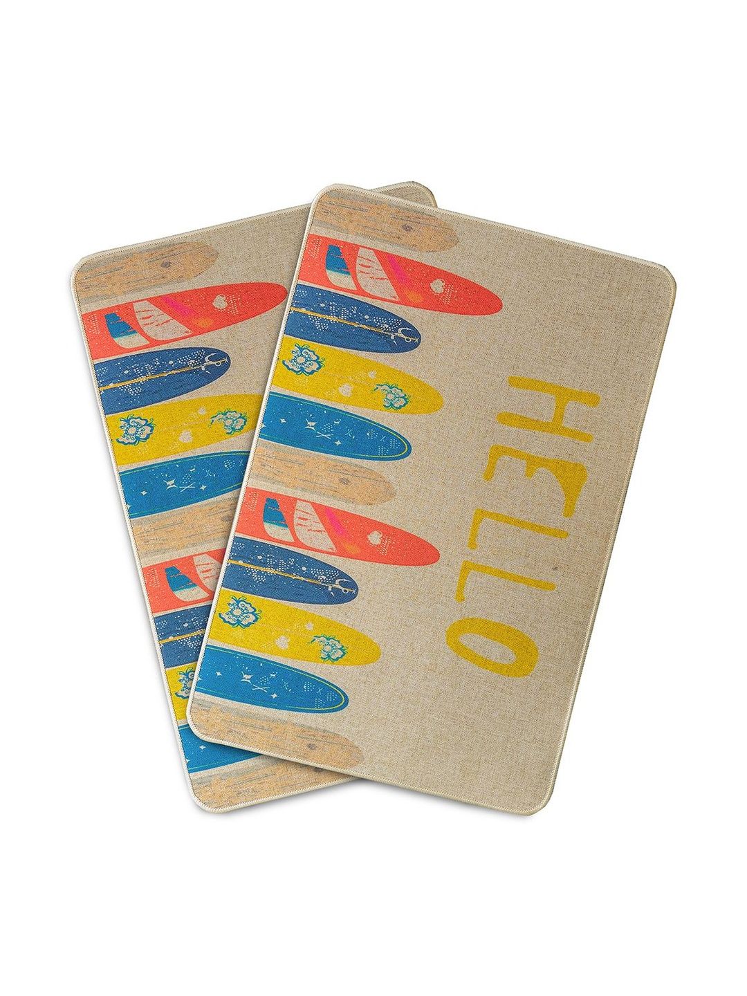 Yellow Weaves Beige & Yellow 2 Pieces Printed Anti-Slip Super-Absorbent 300-GSM Bath Rugs
