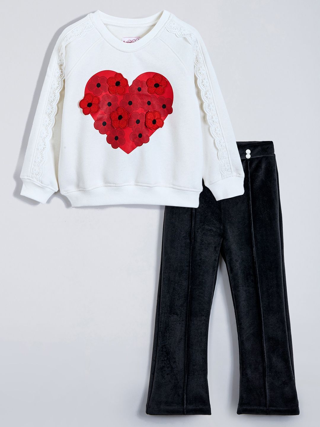 Hopscotch Girls Printed Long Sleeves Sweatshirt With Trousers