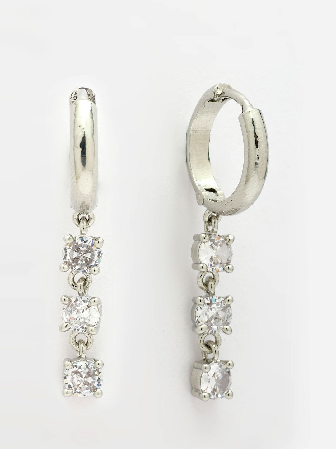 ZENEME Rhodium Plated American Diamond Studded Hoop Earrings