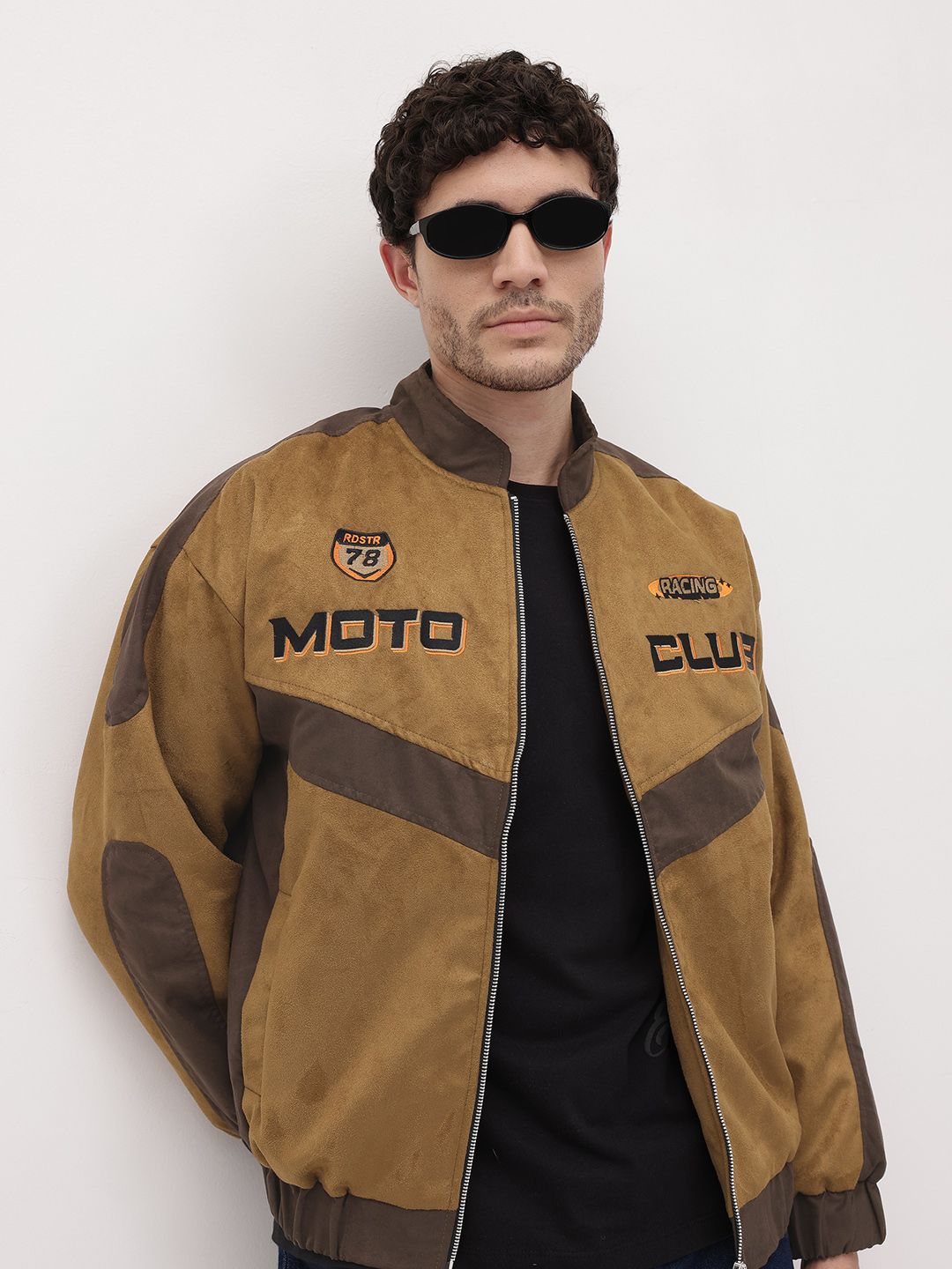 The Roadster Life Co. Typography Embroidered Suede Padded jacket