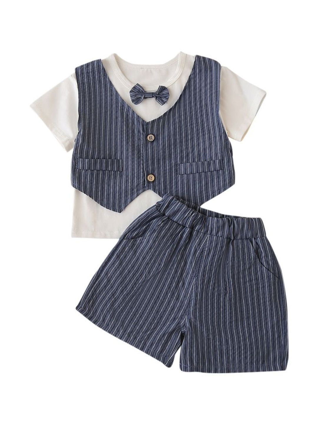 StyleCast x Revolte Boys Striped T-Shirt With Attached Waistcoat & Shorts