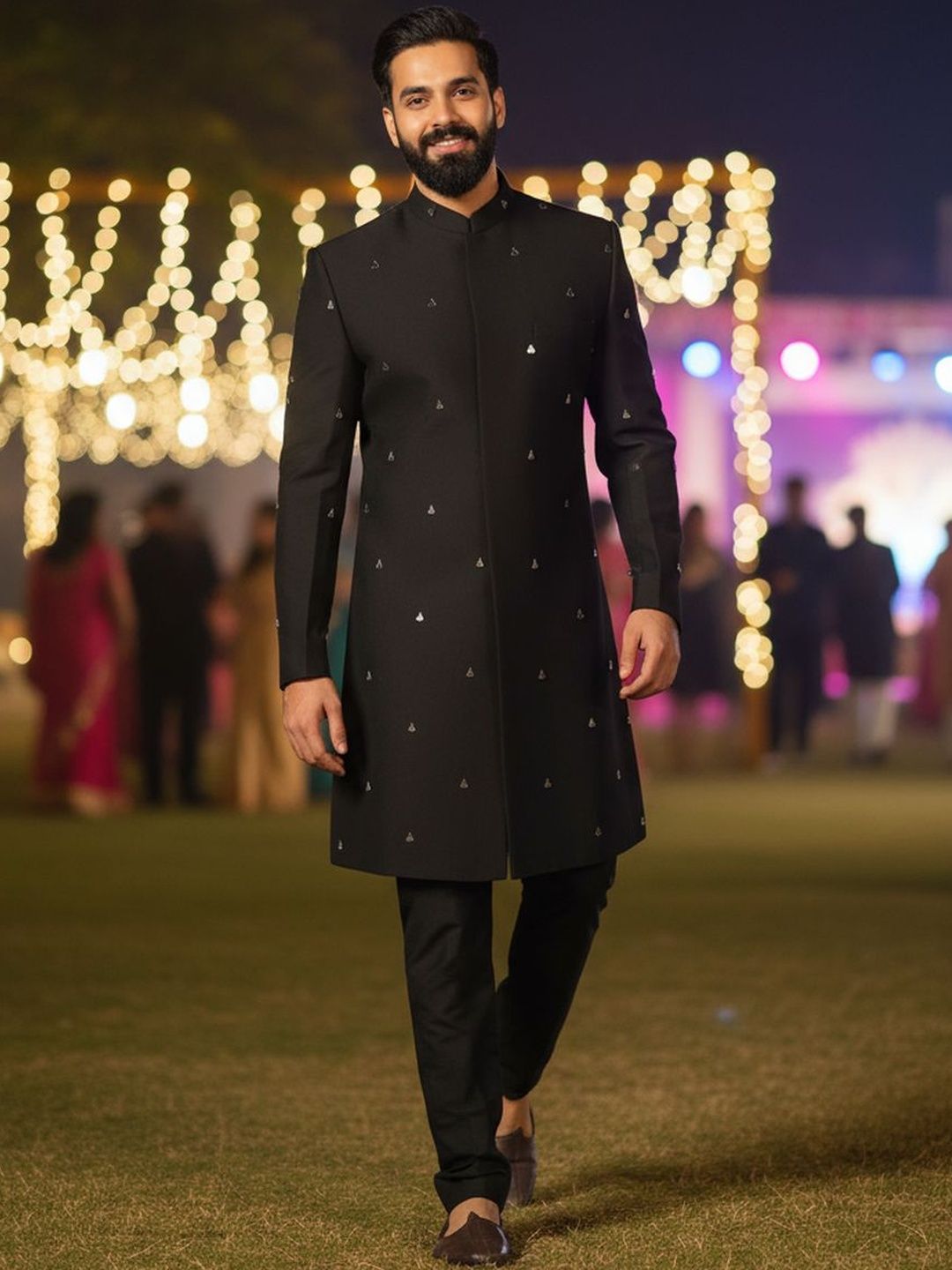 KISAH Men Embroidered Indowestern Sherwani Trouser Set