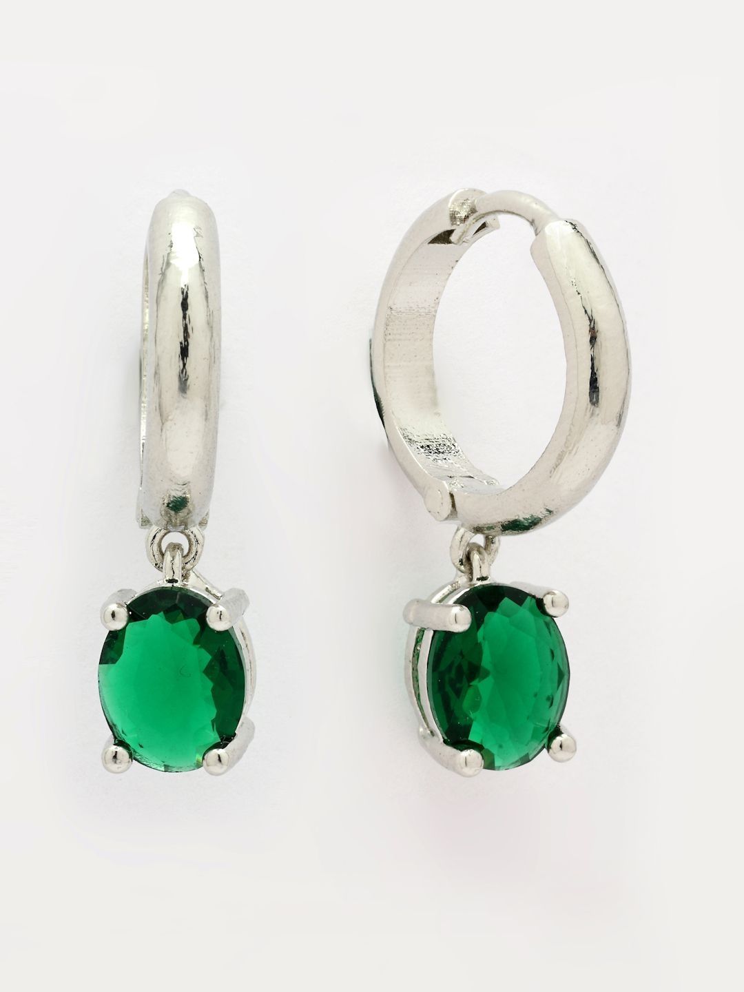 ZENEME Rhodium Plated American Diamond Studded Hoop Earrings