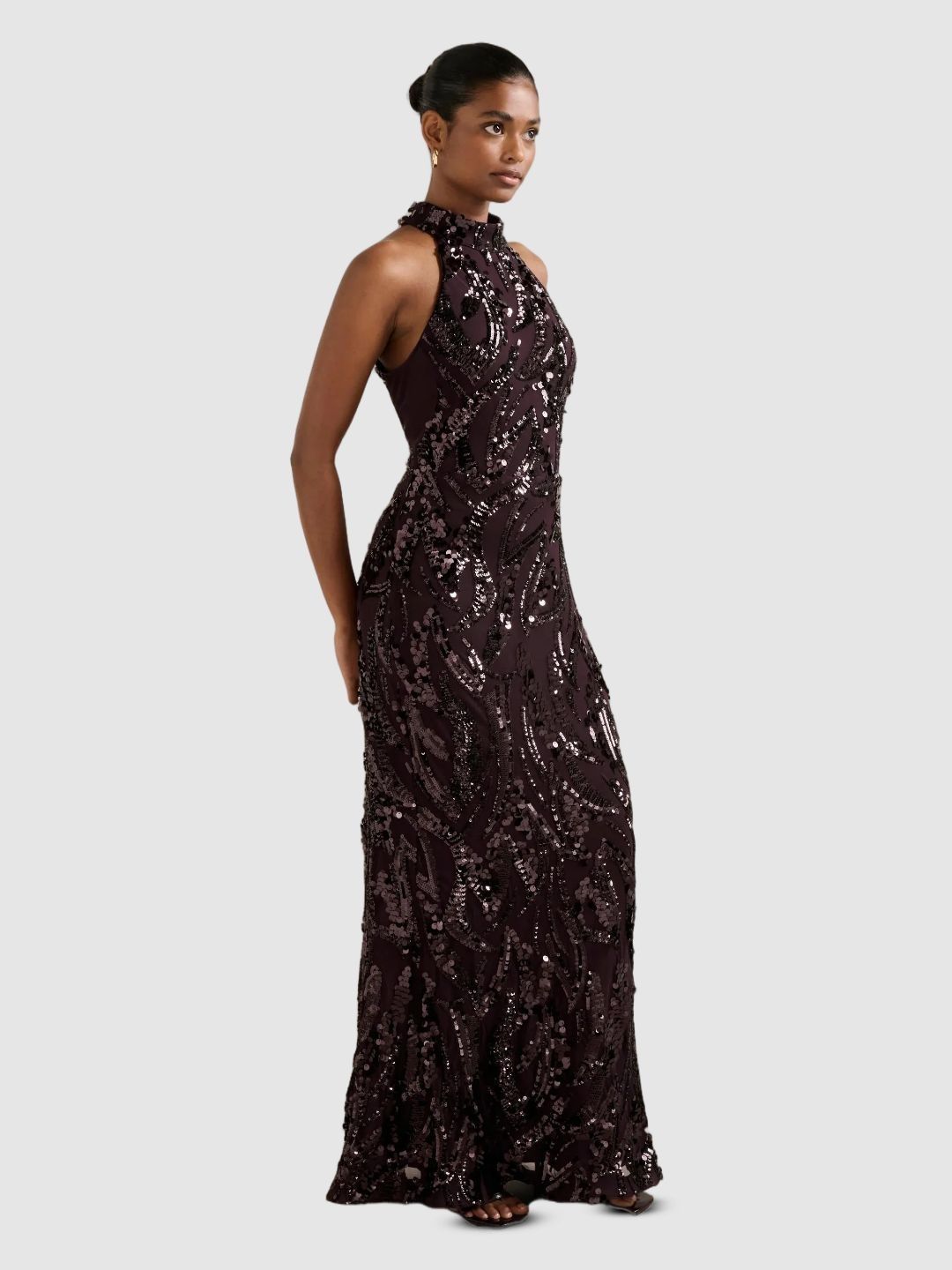 Embellished Halter Neck Sheath Maxi Dress