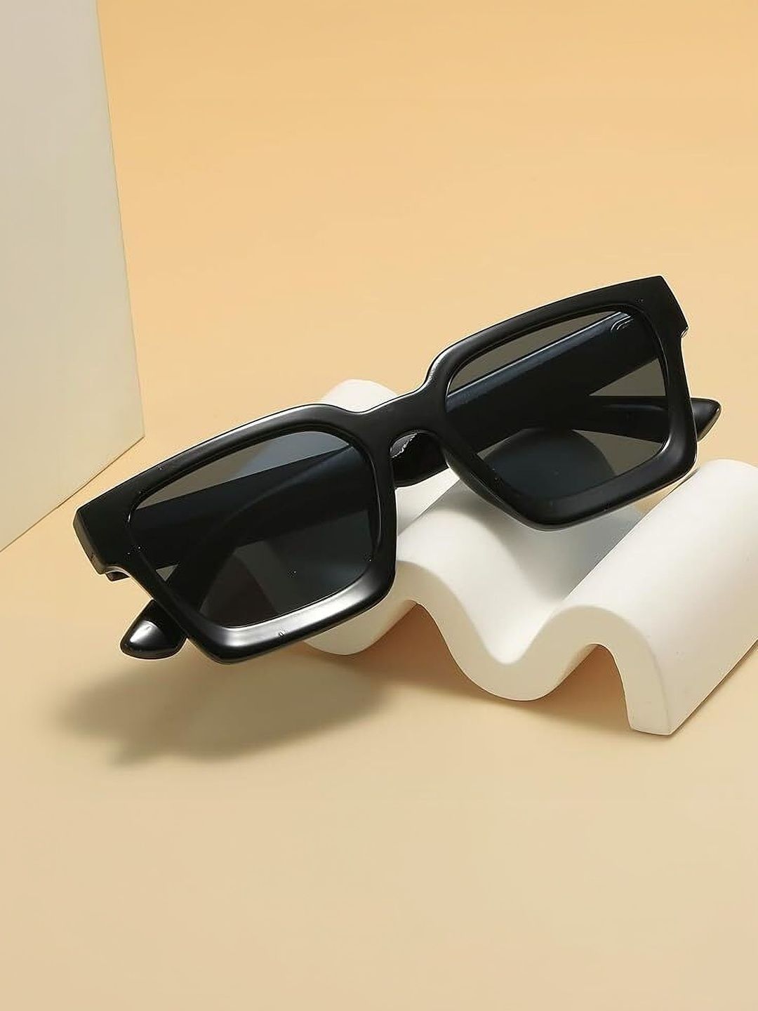 EYMEN I Unisex Black Lens & Black Square Sunglasses with