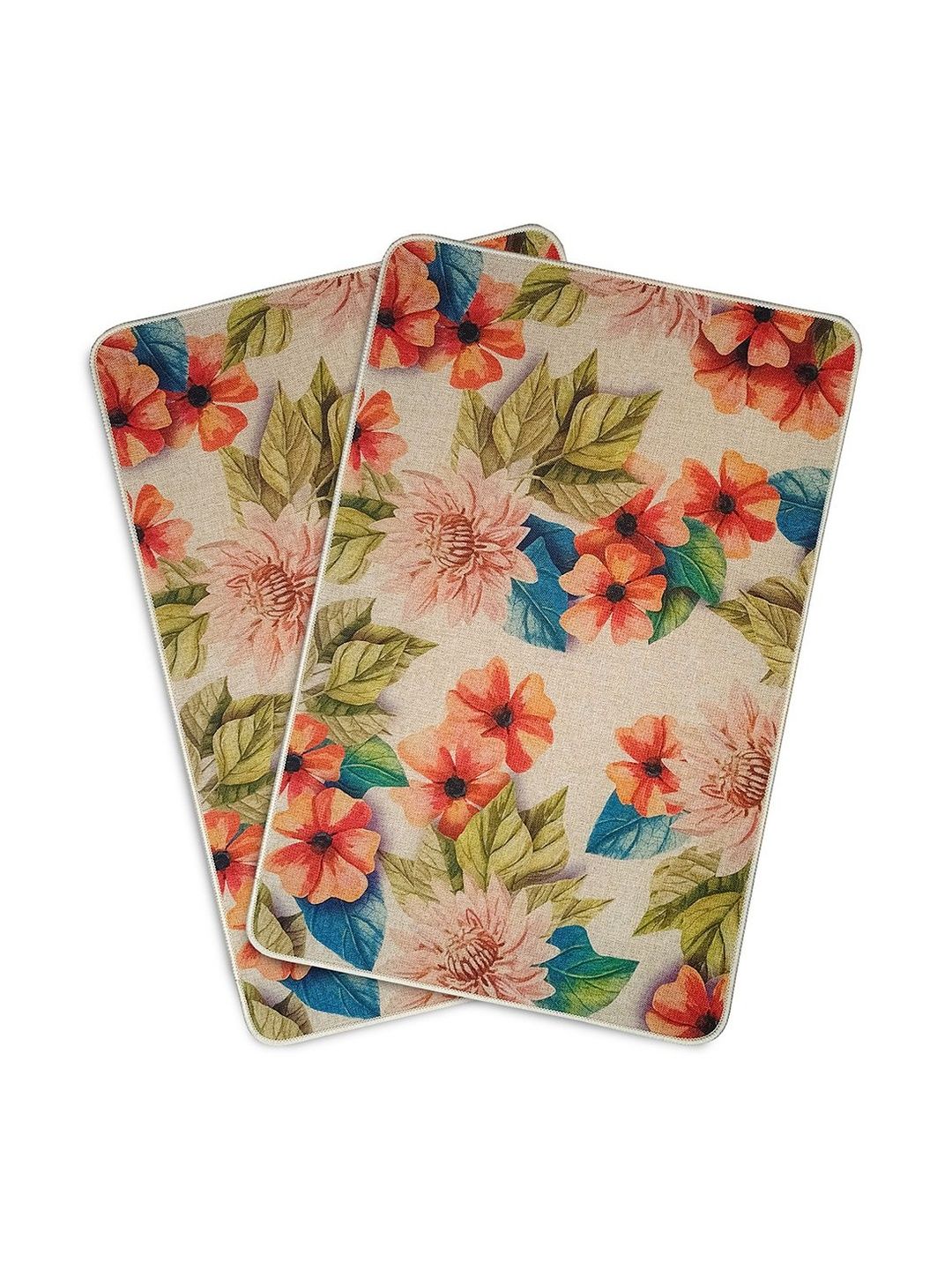 Yellow Weaves Beige & Red 2 Pieces Printed Anti-Slip Super-Absorbent 300-GSM Bath Rugs