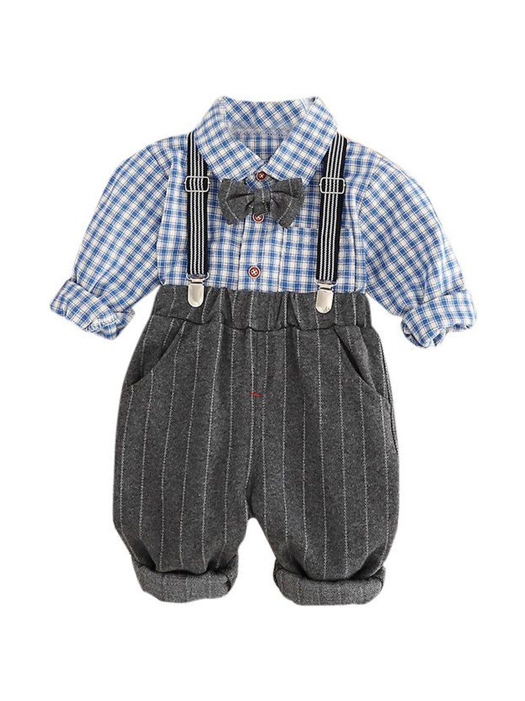 StyleCast x Revolte Boys Checked Shirt & Trousers with Suspenders