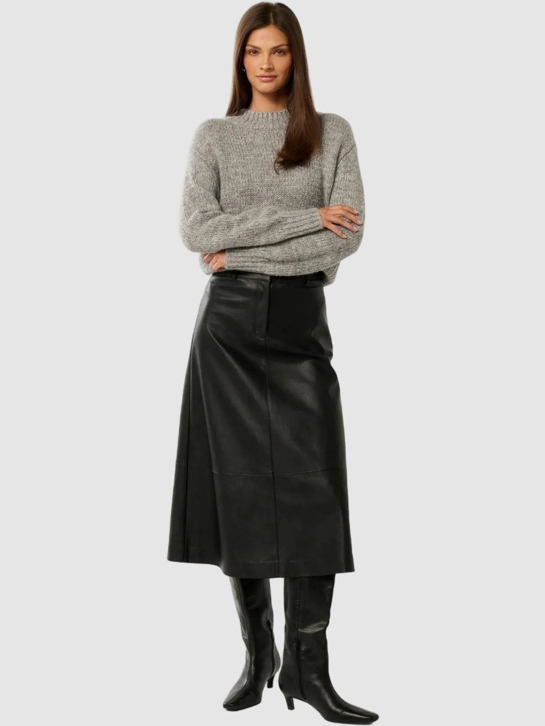 Solid Straight A-Line Midi Skirts