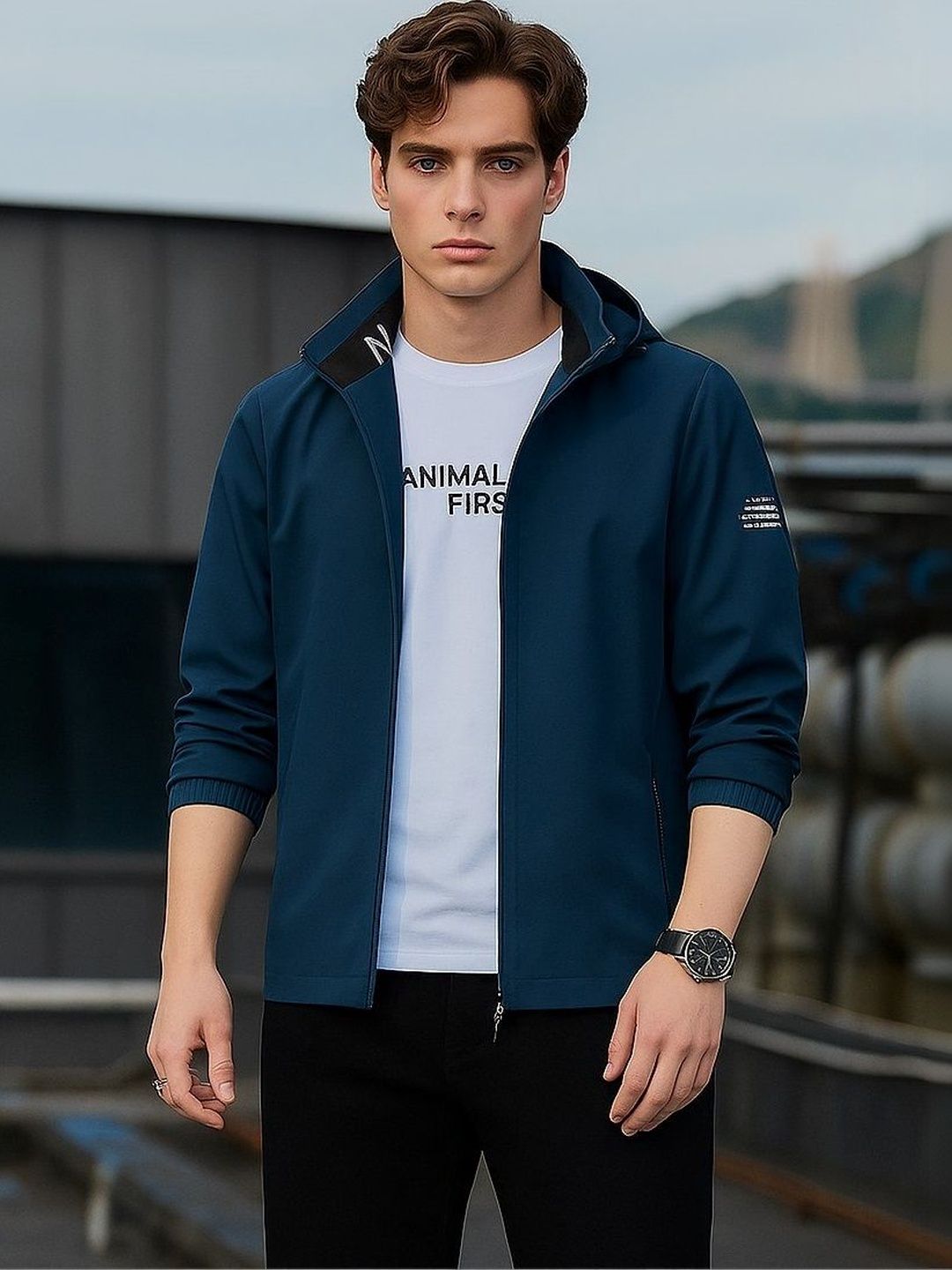 TAZO Men Hooded Solid Lightweight Sporty Jacket