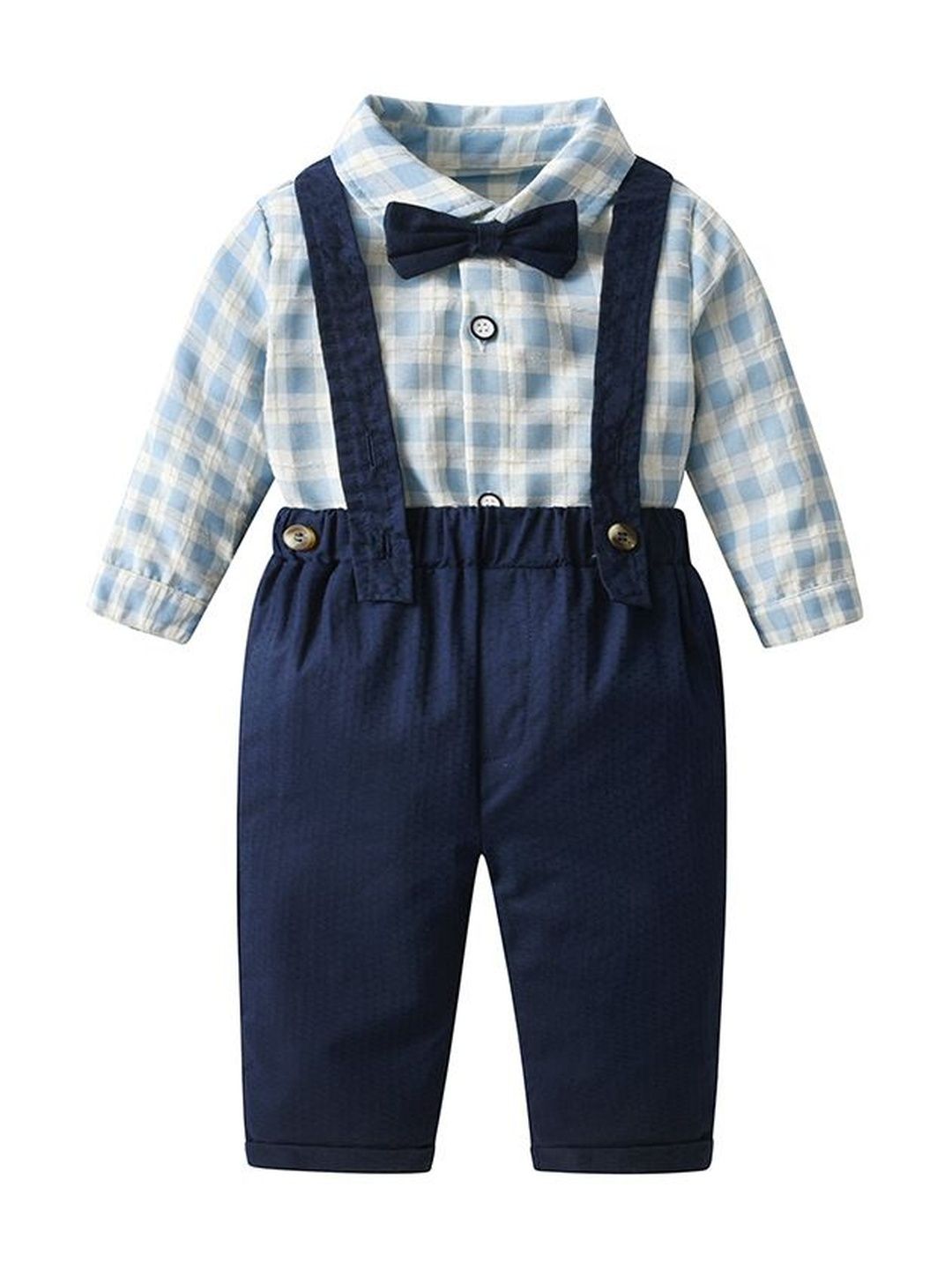 StyleCast x Revolte Boys Checked Pure Cotton Shirt With Trousers & Suspenders