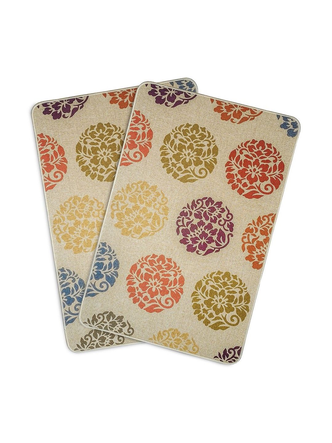 Yellow Weaves Beige & Red 2 Pieces Printed Anti-Slip Super-Absorbent 300-GSM Bath Rugs