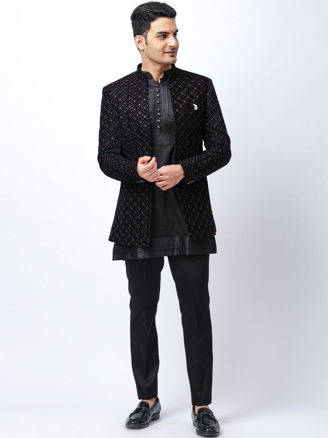 Aesthelia Men Embroidered Blazer with Inner and Trousers Sherwani
