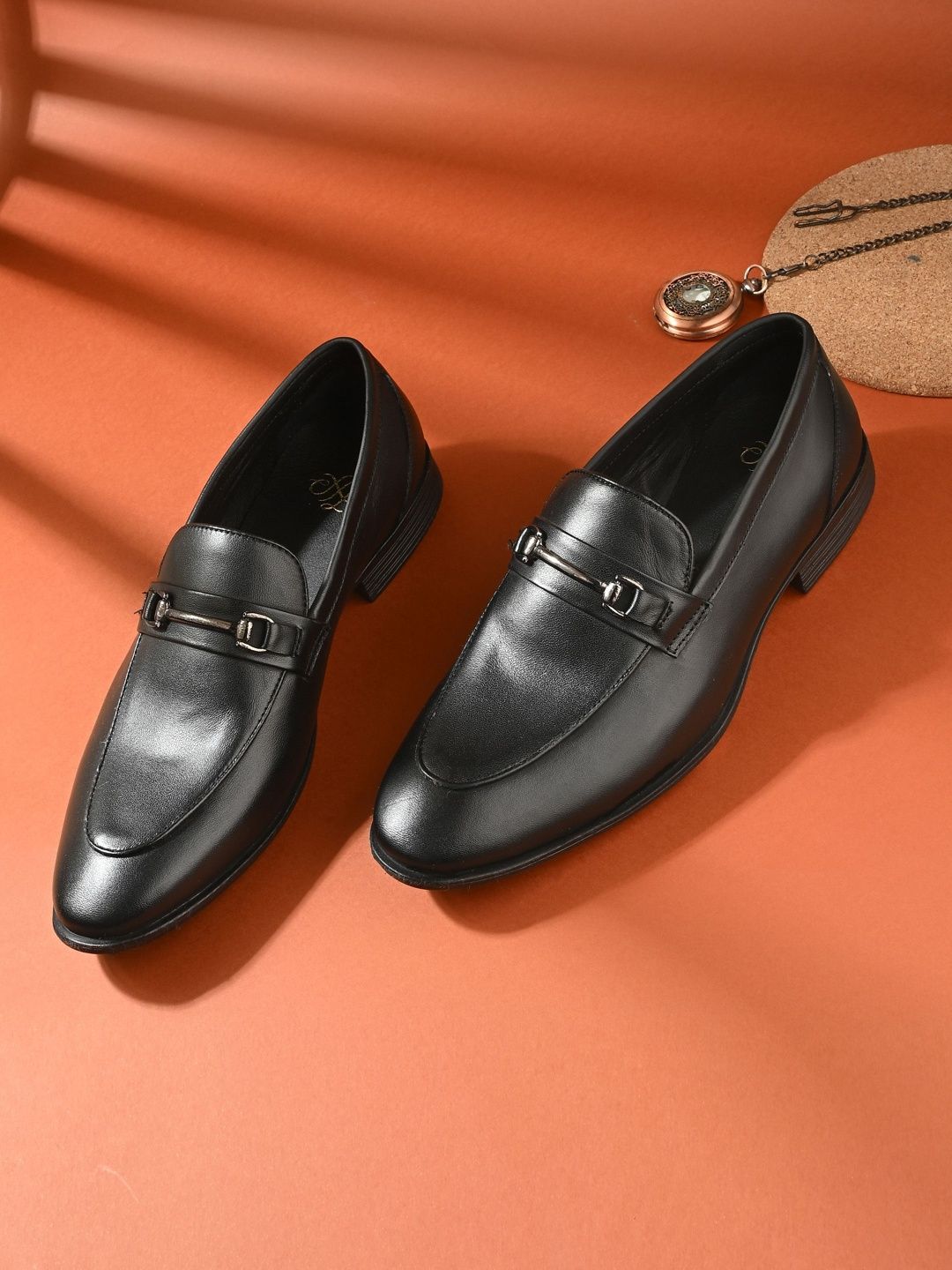 House of Pataudi Men Leather Round Toe Formal Slip-On Shoes