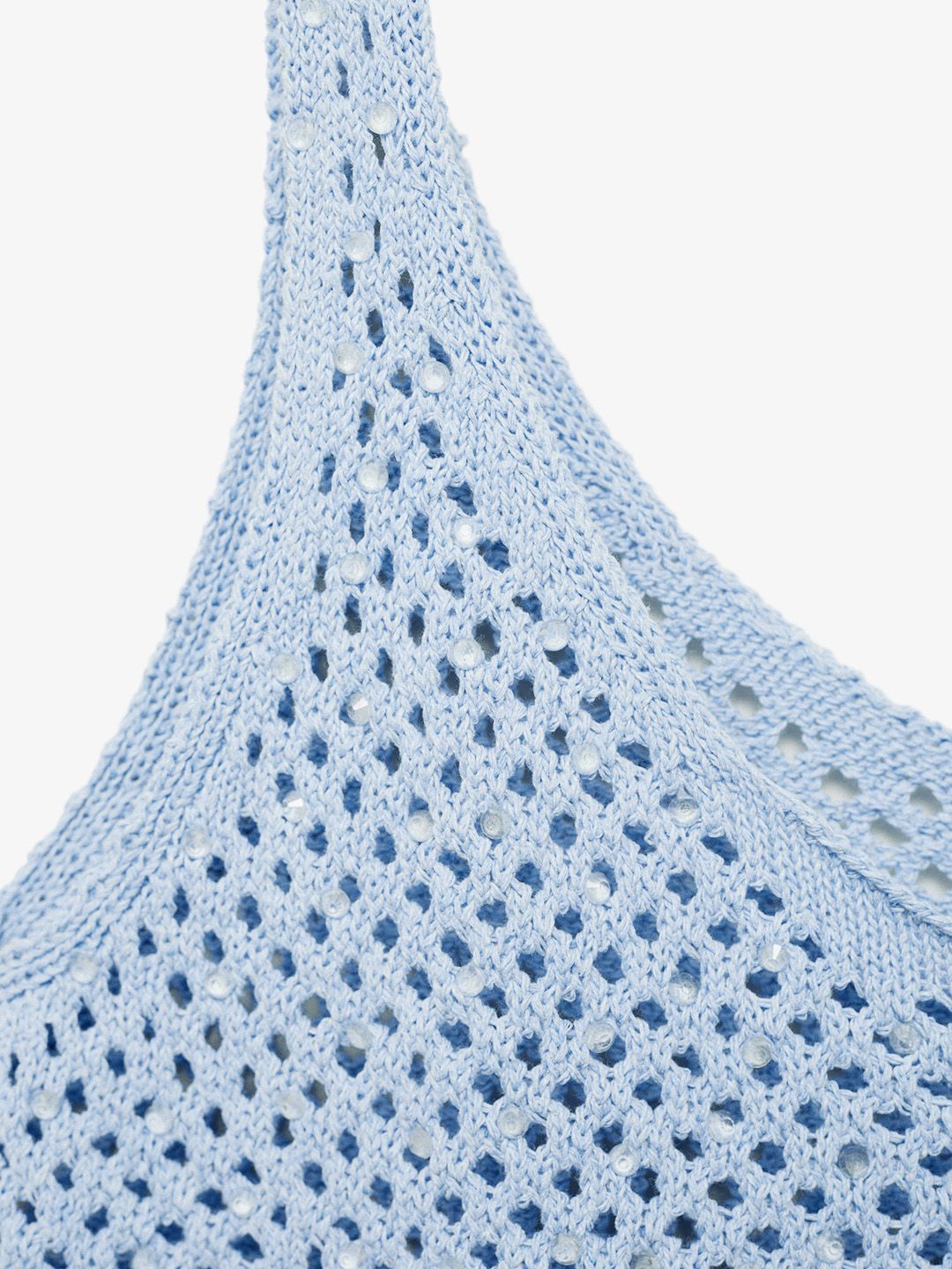 Knitted Rhinestone Detail Sheer Tank Top