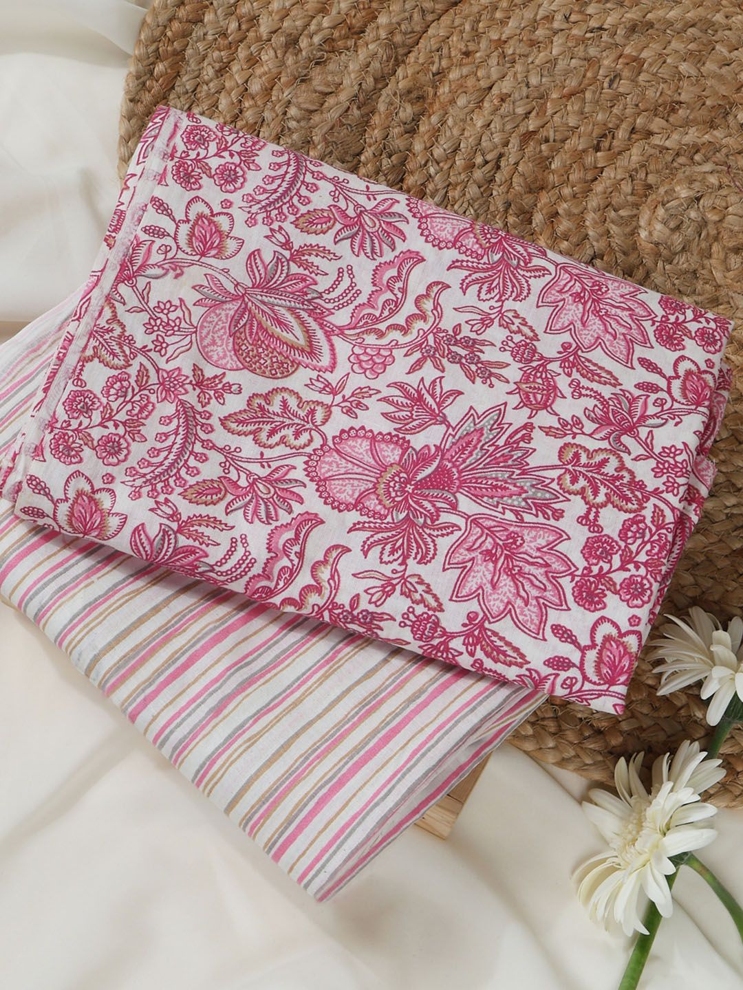 SALWAR STUDIO Floral Printed Pure Cotton Unstitched Dress Material