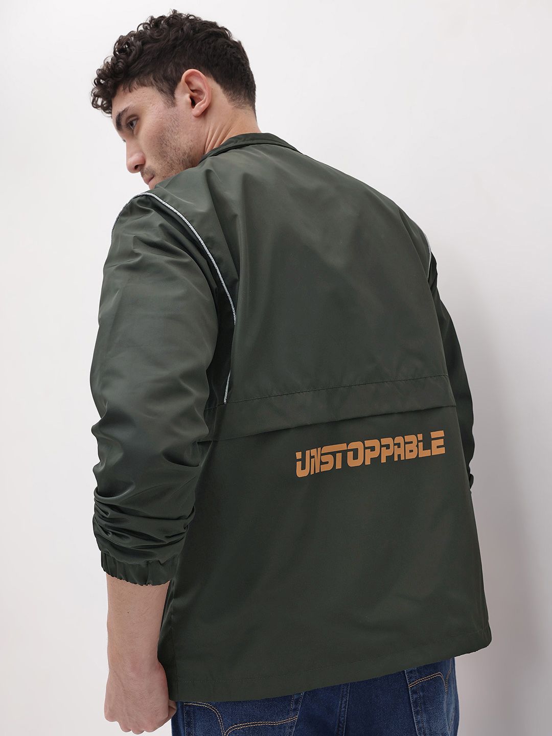 The Roadster Life Co. Typography Printed Mock Collar Tailored Jacket with Contrast Piping