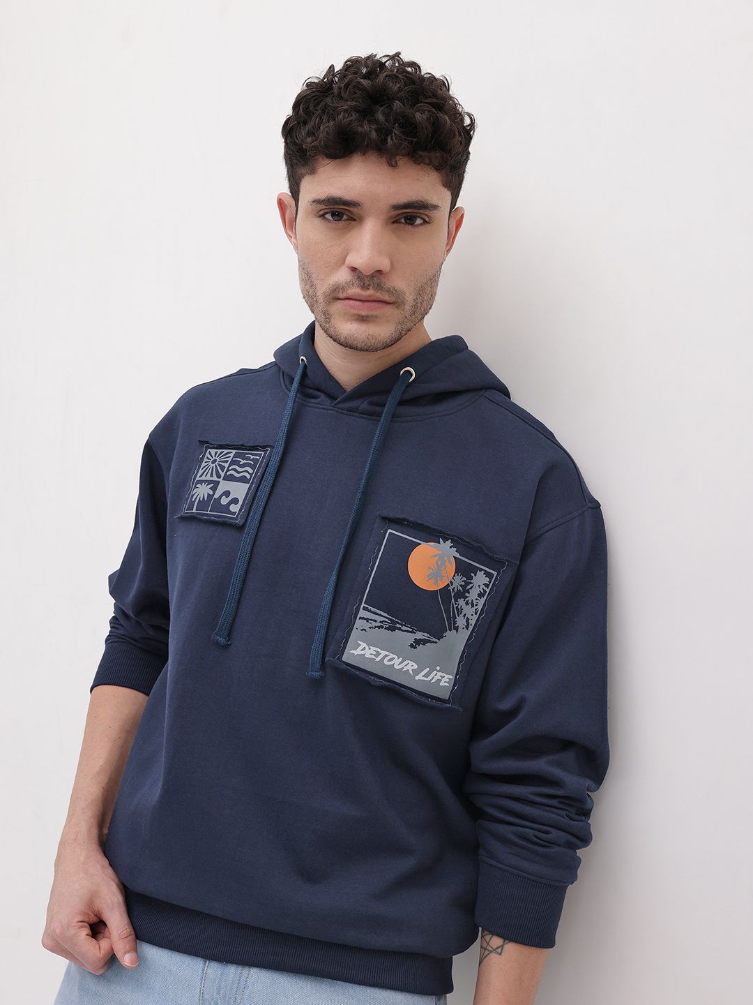 The Roadster Life Co. Graphic Printed Relaxed Fit Hooded Fleece Sweatshirt