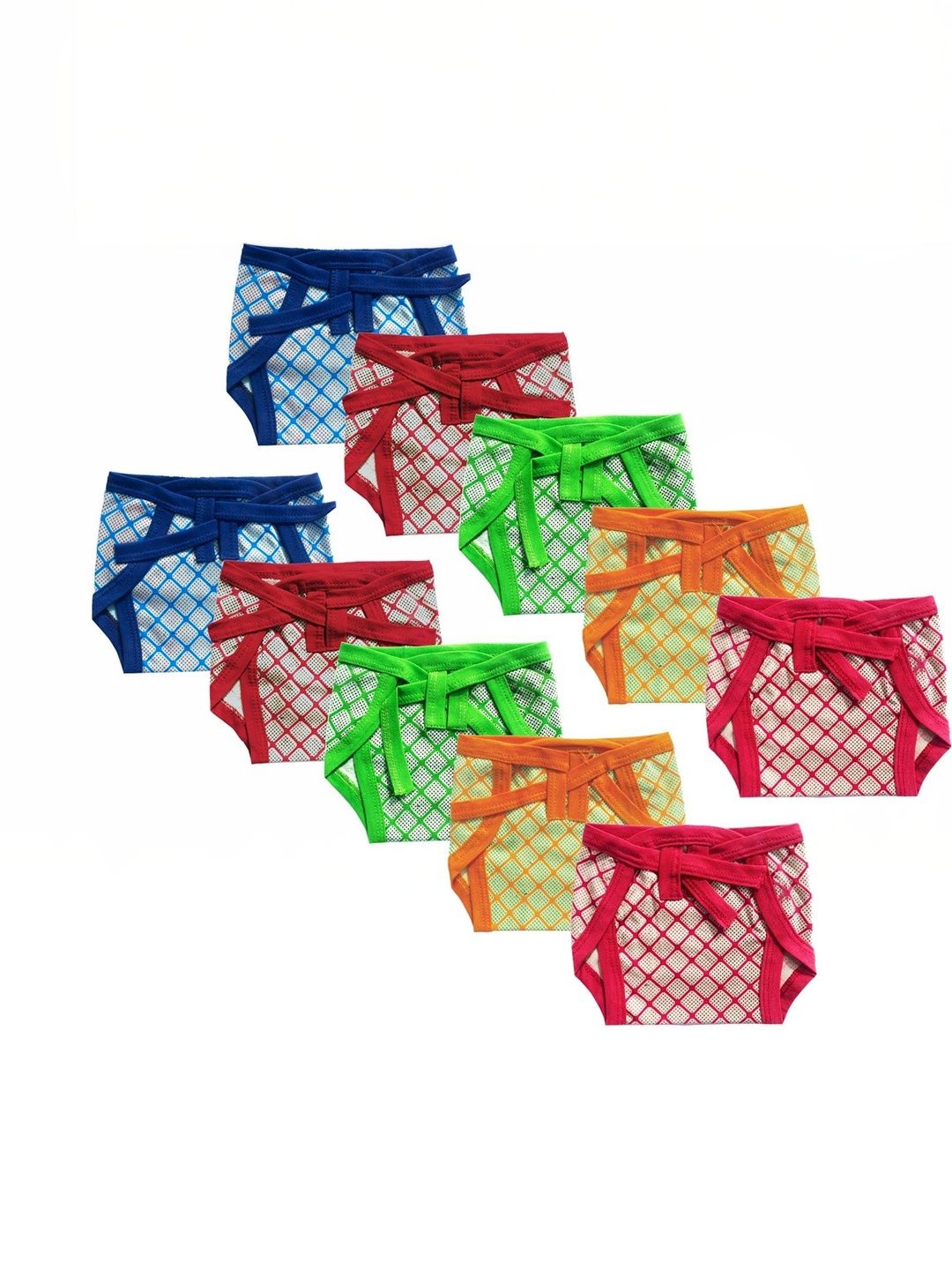 DON CARE Kids Pack Of 10 Checked Reusable Cotton Nappy