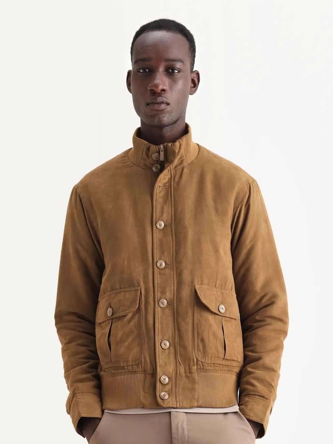 RARE RABBIT Men Mock Collar Bomber Jacket