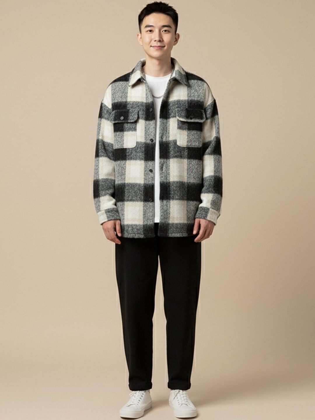 Mast & Harbour Checked Spread Collar Puffer Jacket