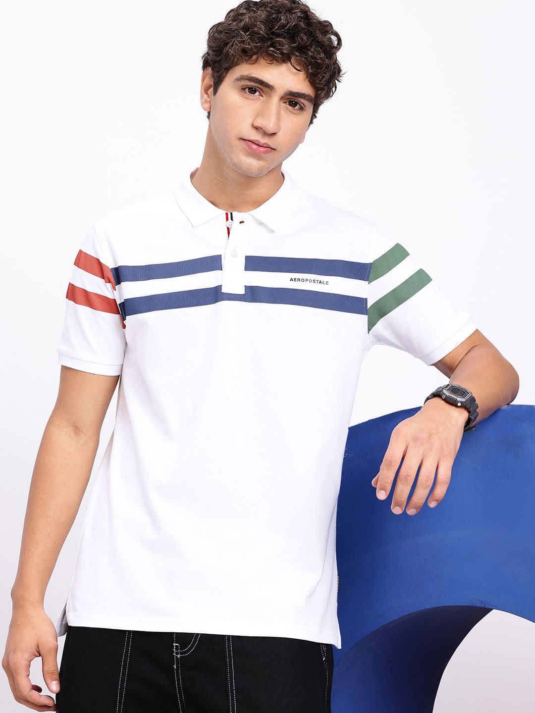 Aeropostale Striped Polo Collar Pure Cotton T-shirt