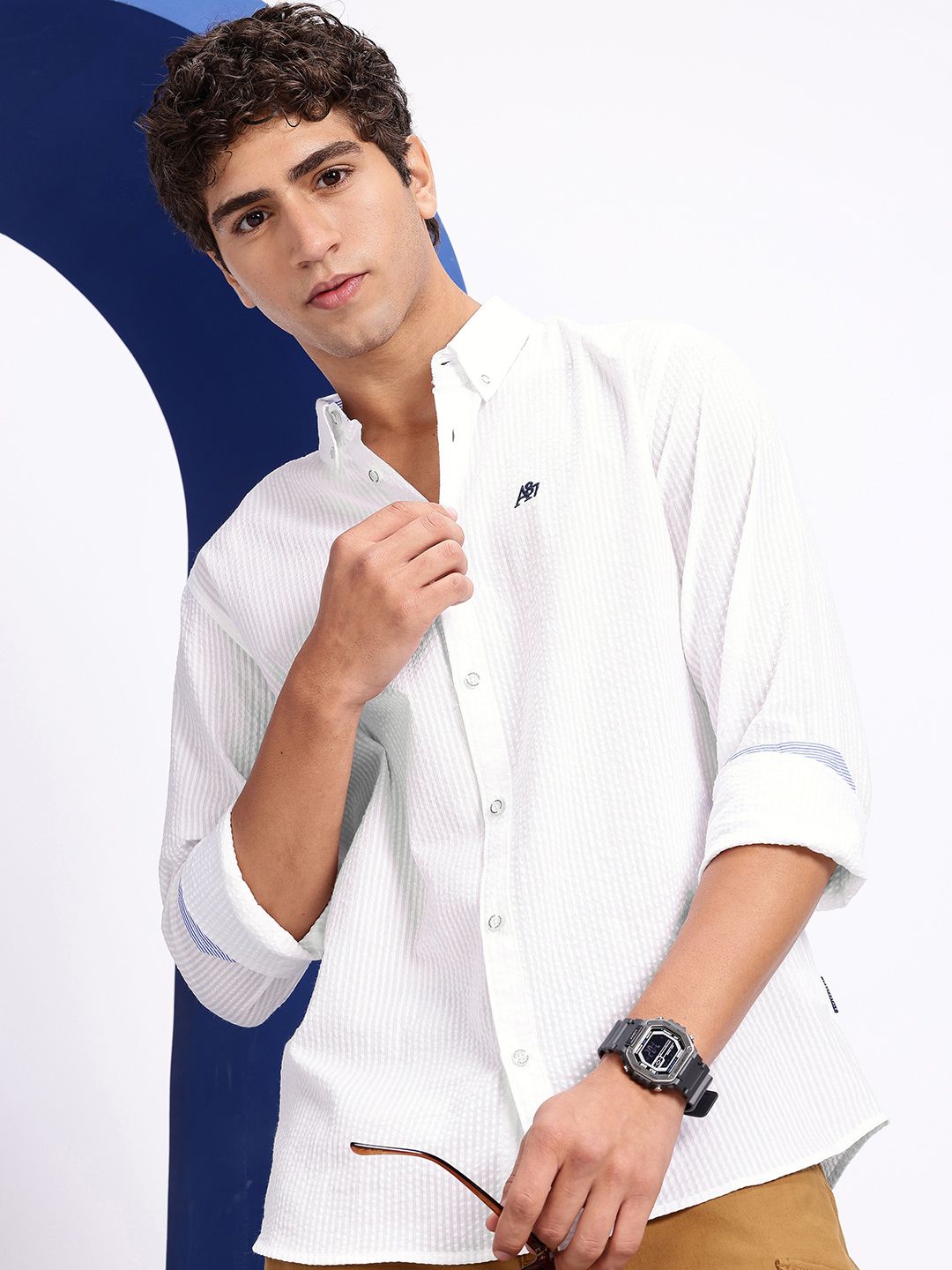 Aeropostale Self Design Textured Seersucker Pure Cotton Casual Shirt