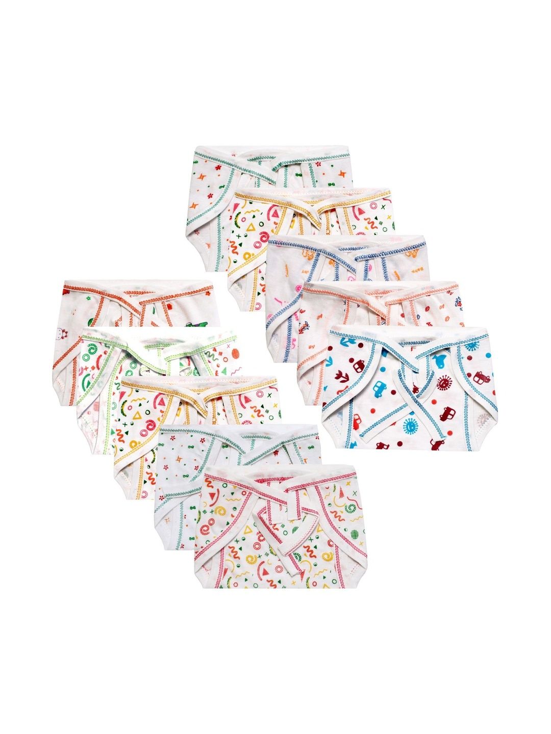 DON CARE Kids Pack Of 10 Printed Reusable Cotton Nappy