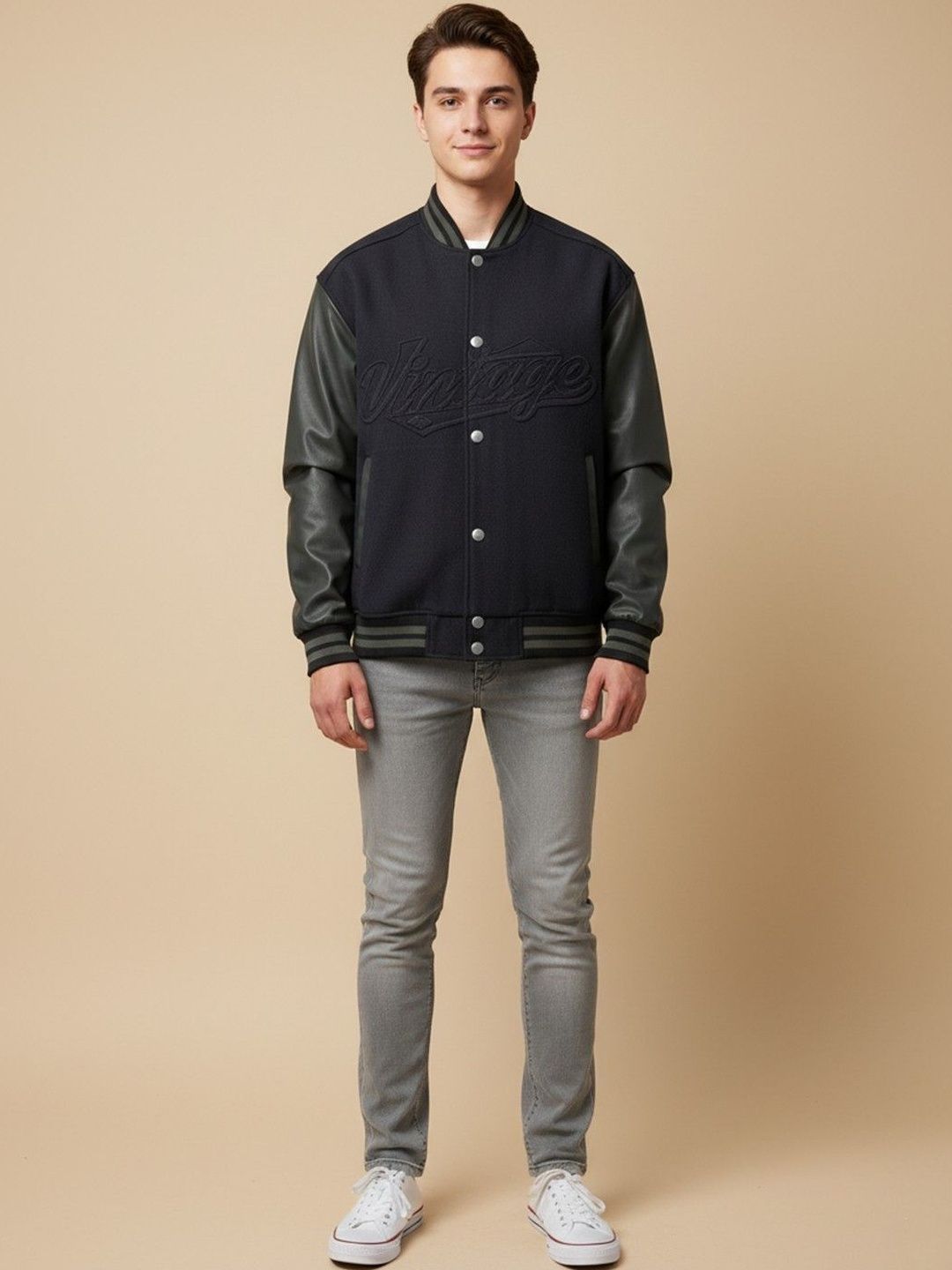 Mast & Harbour Men Typography Colourblocked Varsity Jacket with Embroidered
