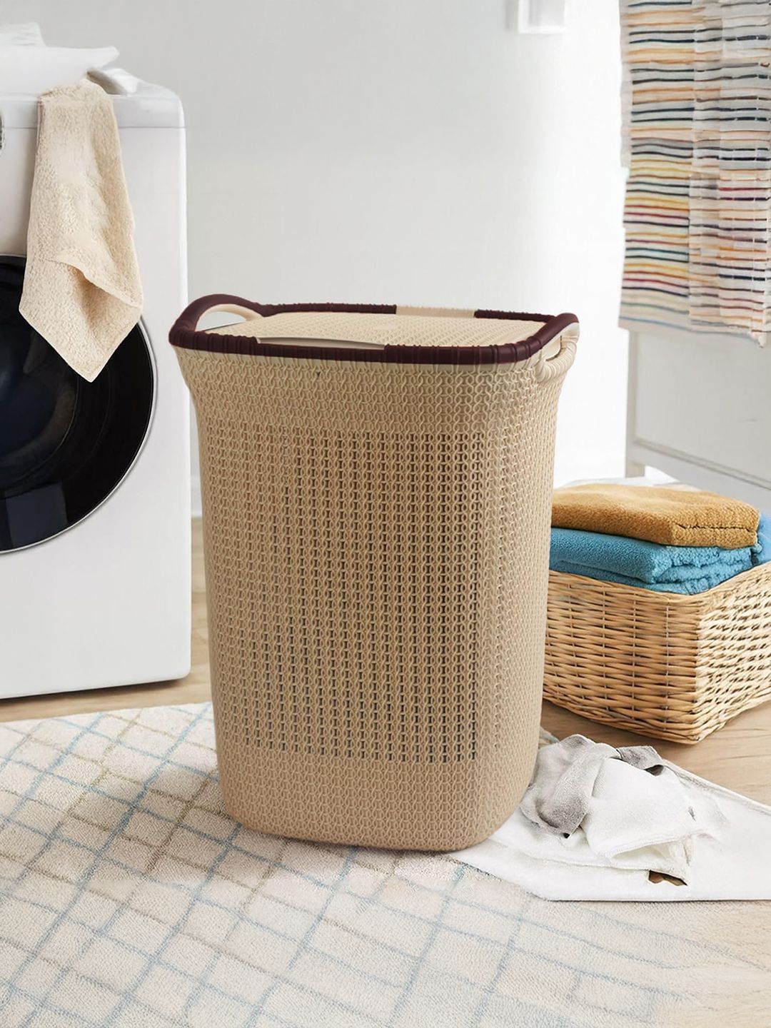 Buy prettykrafts Grey Multipurpose Plastic Laundry Basket With Lid