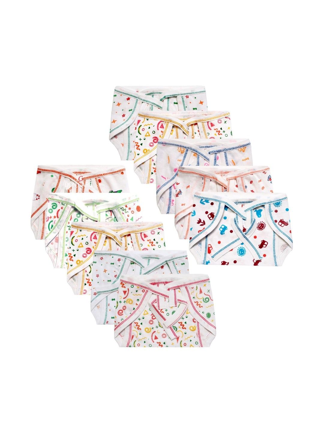 DON CARE Kids Pack Of 10 Printed Reusable Cotton Nappy
