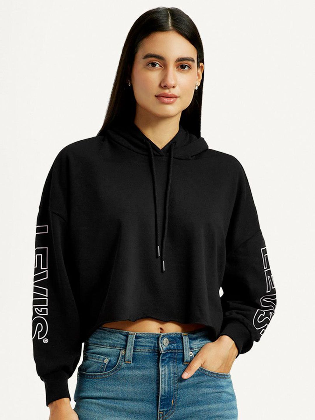 Levis Levis Women's Brand Logo Black Hooded Sweatshirt