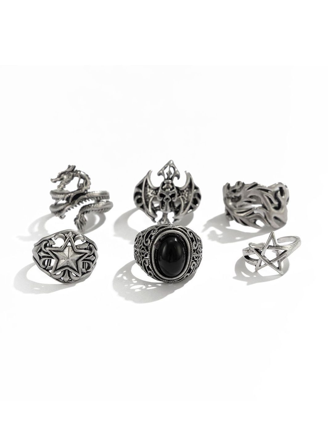 StyleCast x Revolte Men Set Of 6 Silver-Plated Finger Ring
