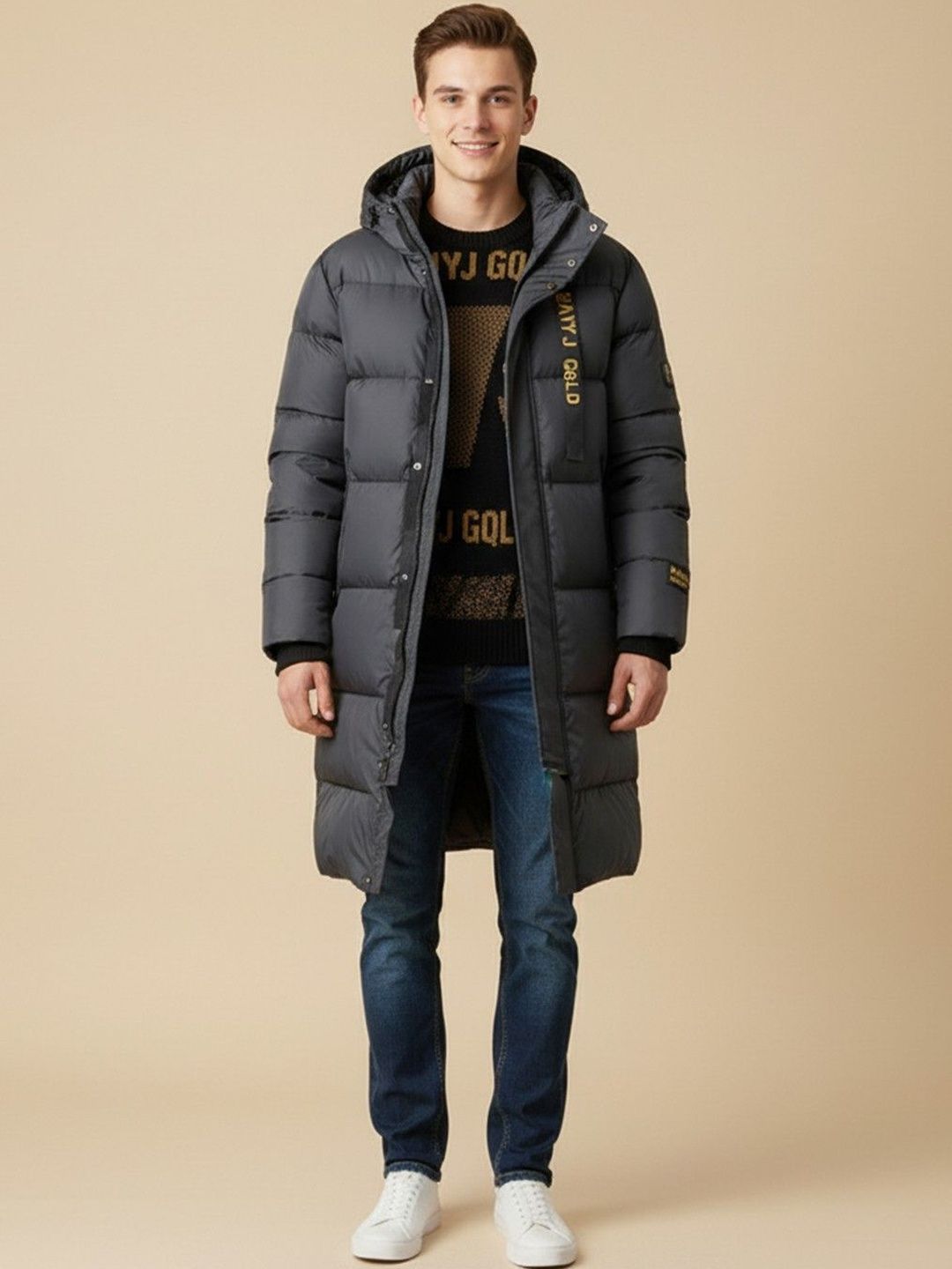 Mast & Harbour Hooded Camouflage Longline Puffer Jacket
