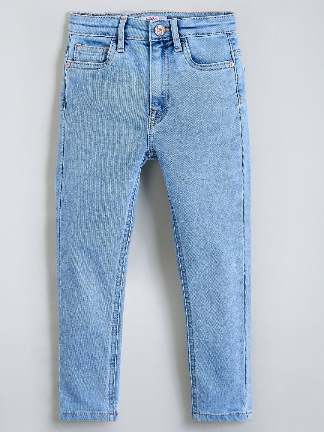 Hopscotch Girls Regular Fit Mid-Rise Light Fade Stretchable Jeans