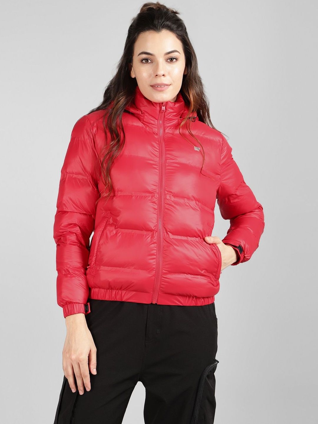Royal Enfield Striped Mock Collar Long Sleeves Puffer Jacket