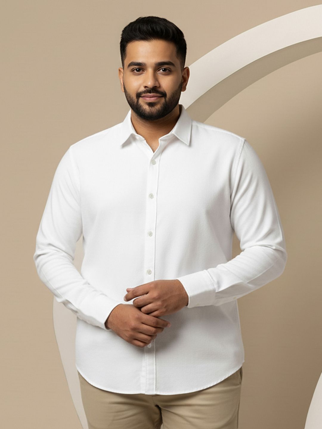 Sztori Plus Size Solid Spread Collar Casual Shirt