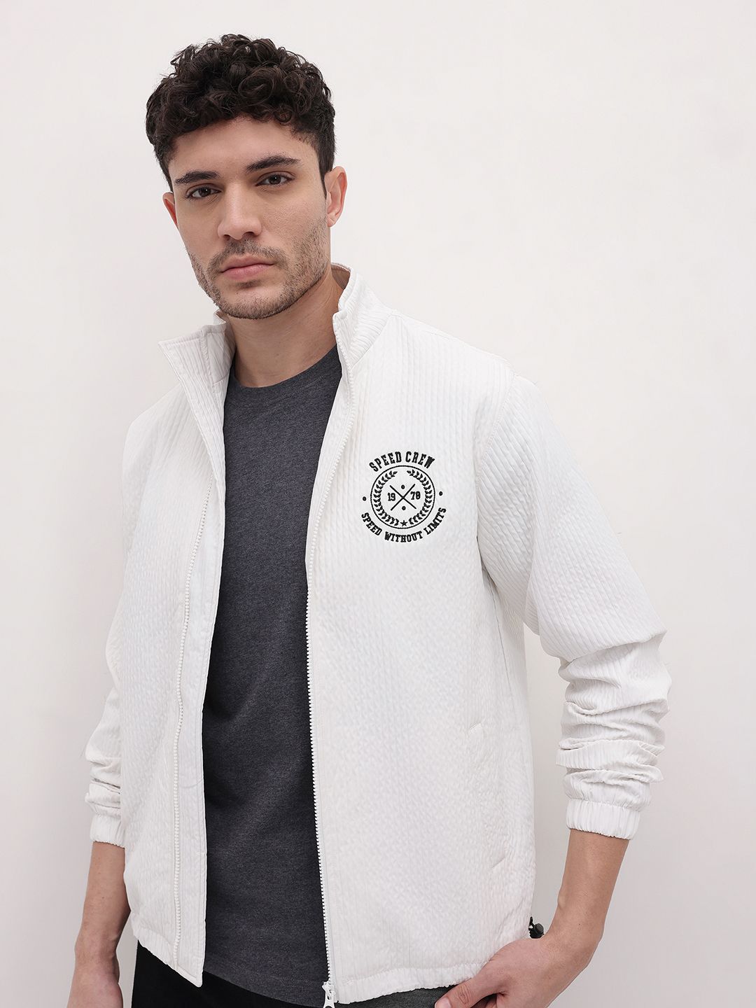 The Roadster Life Co. Mock Collar Self-Striped Seersucker Tailored Jacket
