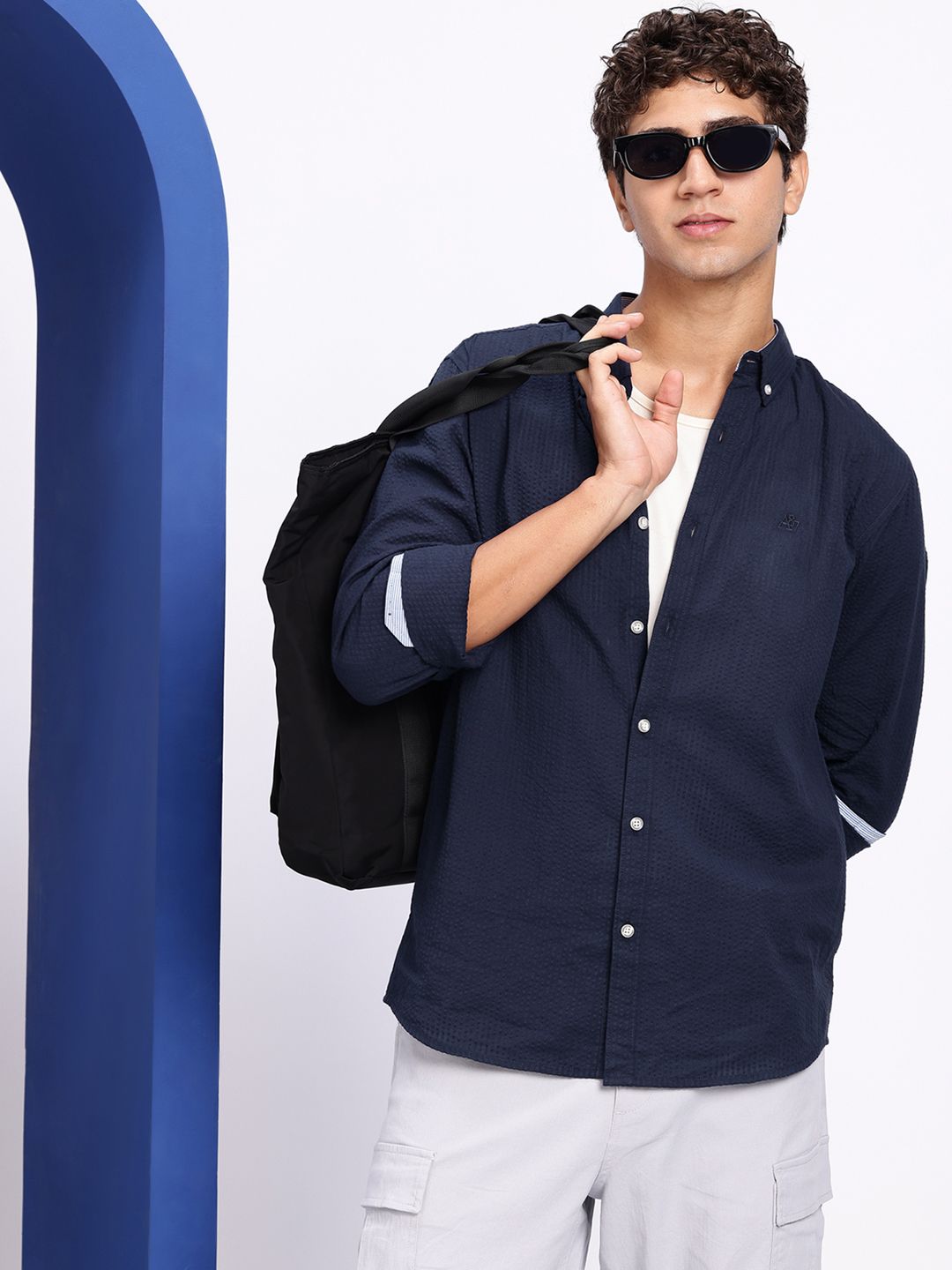 Aeropostale Self Design Textured Seersucker Pure Cotton Casual Shirt