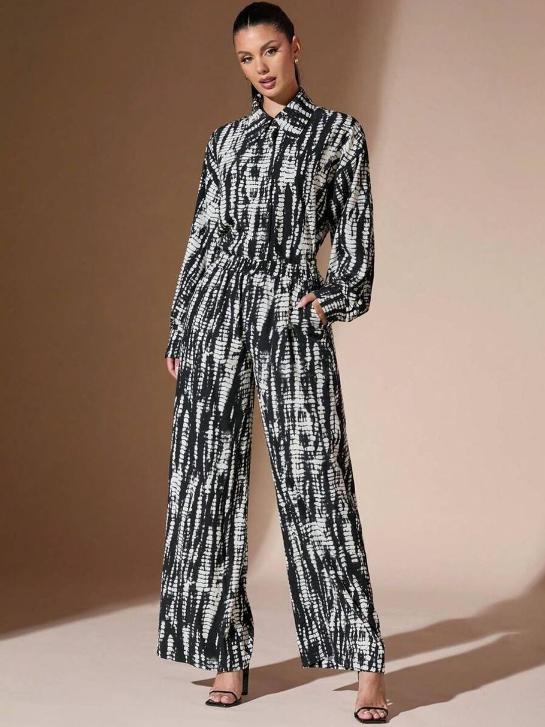 HERE&NOW Abstract Printed Shirt Collar tunic With Trouser