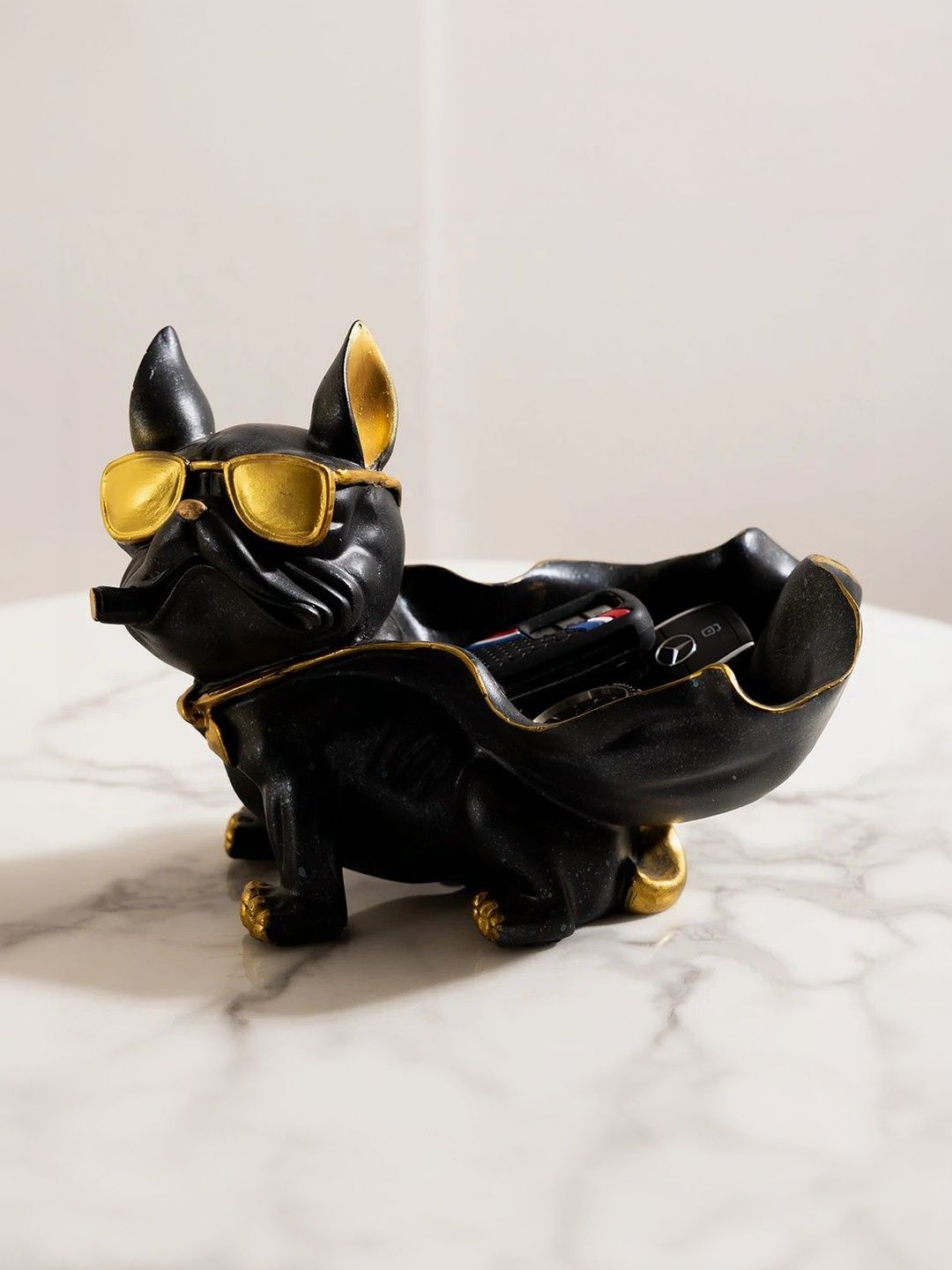 THREADVIBE LIVING Black Resin Metallic Medium Geometric Dog Showpiece-7.5 Inch