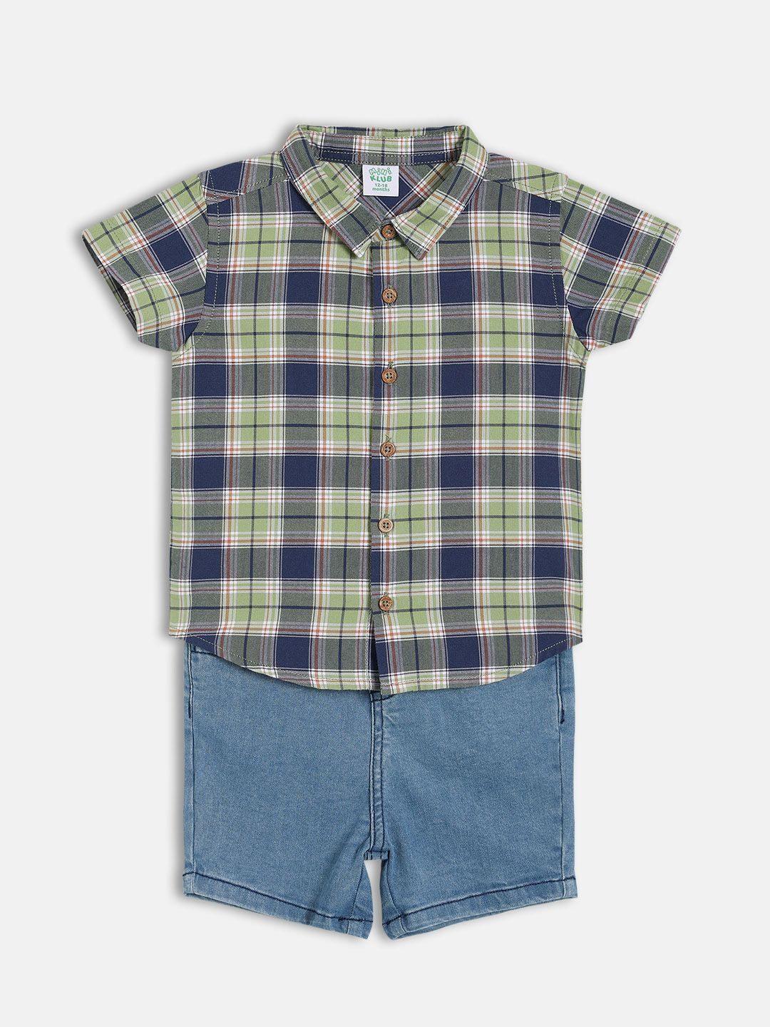 MINI KLUB Boys Checked Short Sleeves Pure Cotton Shirt With Shorts