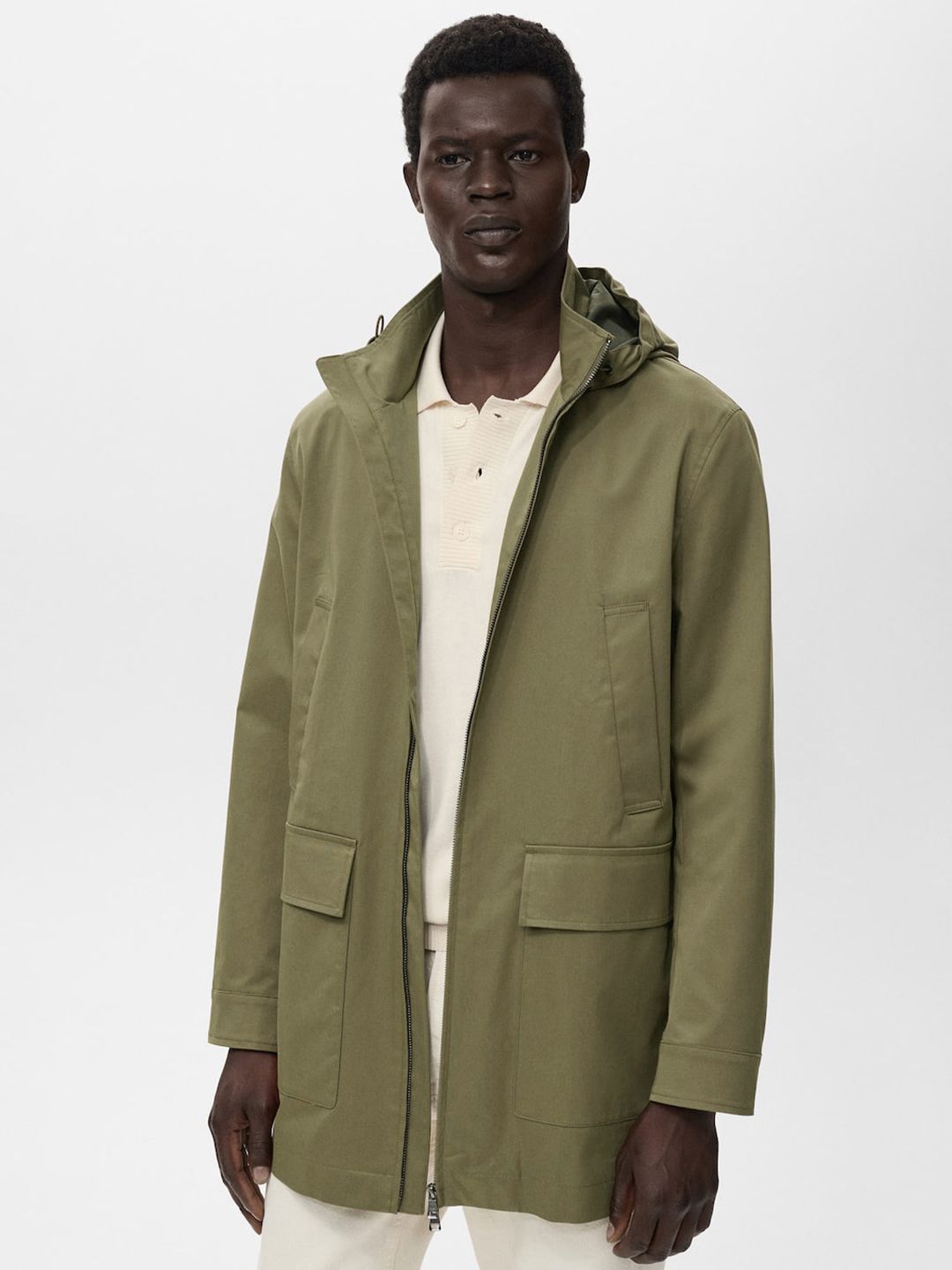 MANGO MAN Water Resistant Longline Hooded Tailored Jacket