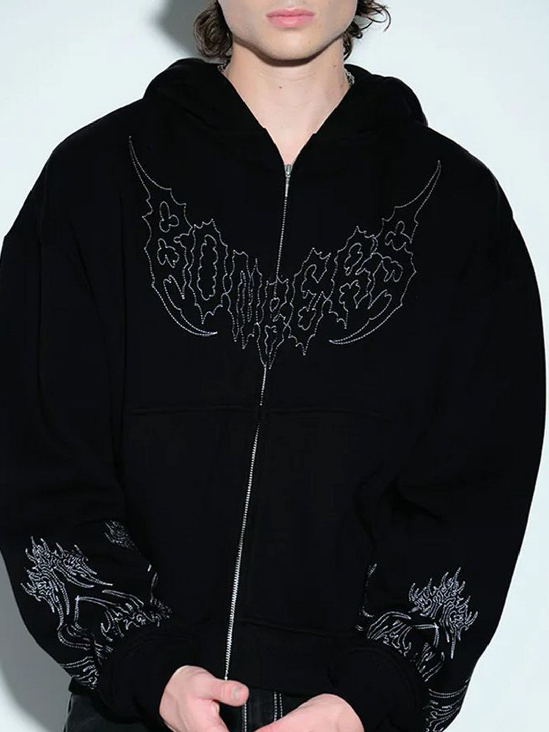 Buy Bonkers Corner Men Embroidered Hooded Zipper Cotton Open Front