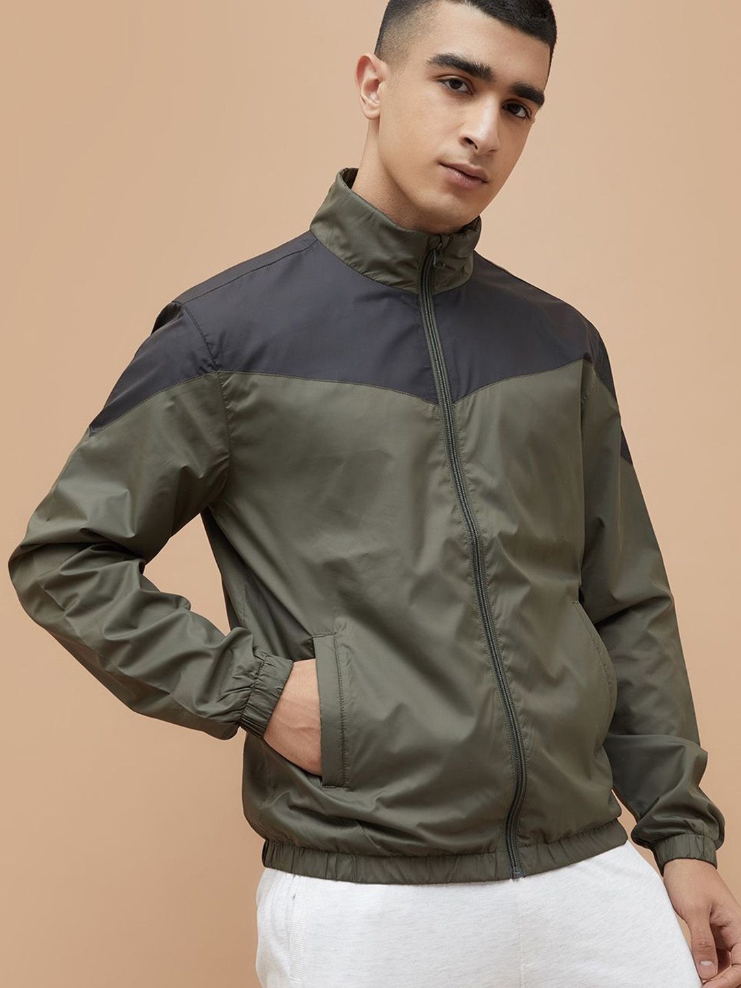 Fame Forever by Lifestyle Colourblocked Mock Collar Bomber Jacket