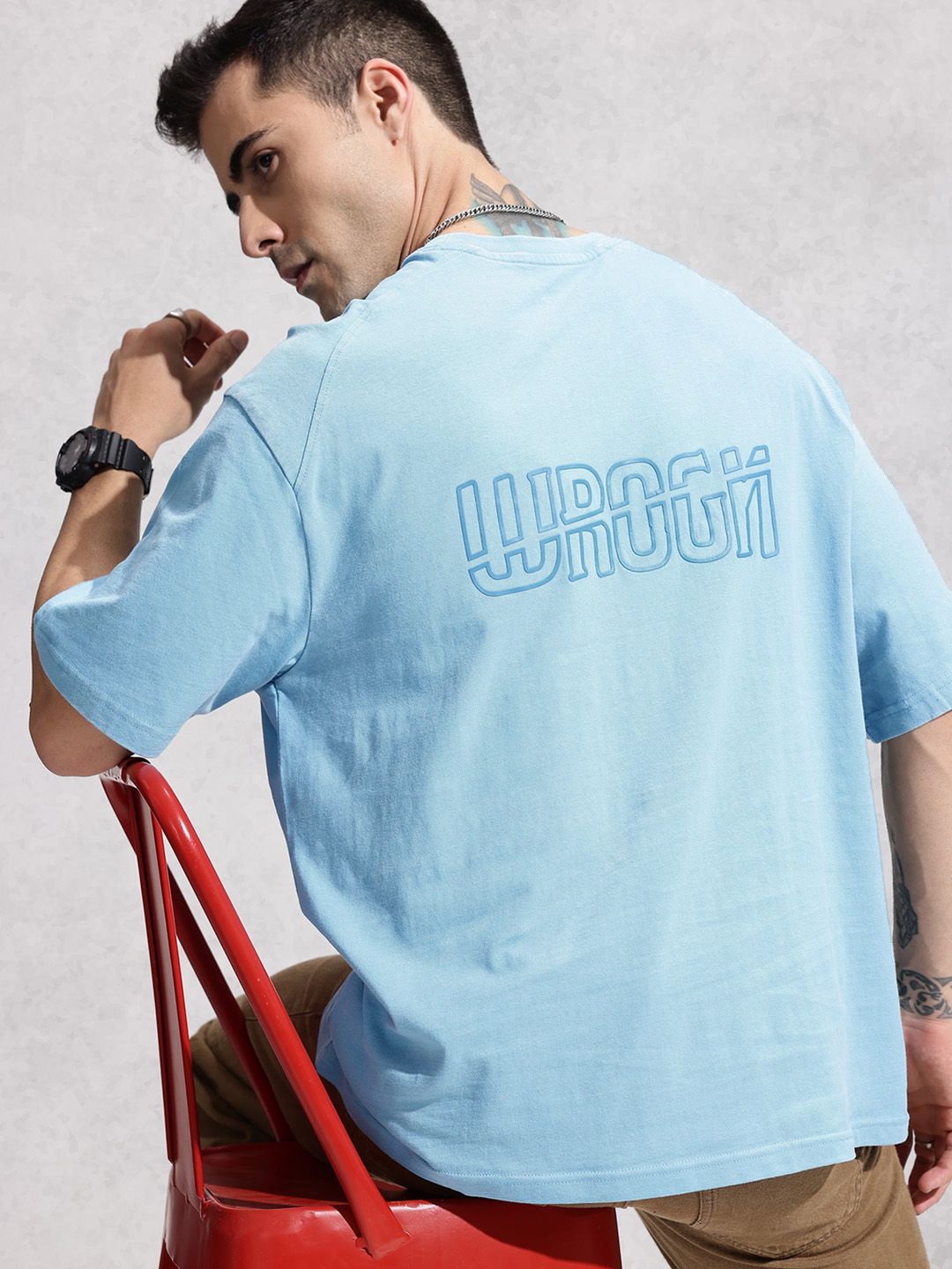 WROGN Oversized Fit Typography Applique Pure Cotton T-shirt